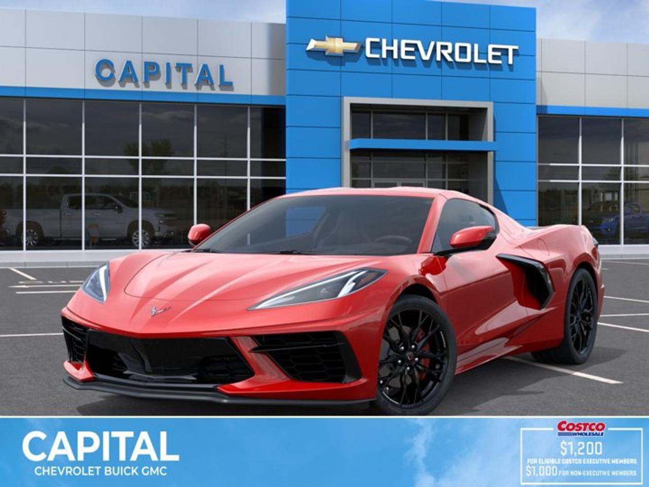 This Chevrolet Corvette delivers a Gas V8 6.7L/ engine powering this Automatic transmission. ENGINE, 6.7L V8 DI, HIGH-OUTPUT Variable Valve Timing (VVT), Active Fuel Management (AFM) (STD), Wireless Phone Charging wireless charging pad for phone or portable devices, located on centre console, Wireless Apple CarPlay/Wireless Android Auto.*This Chevrolet Corvette Comes Equipped with These Options *Wipers, front intermittent, Windows, power with driver and passenger Express-Down/Up, Wi-Fi Hotspot capable (Terms and limitations apply. See onstar.ca or dealer for details.), Wheels, 19 x 8.5 (48.3 cm x 21.6 cm) front and 20 x 11 (50.8 cm x 27.9 cm) rear 5-split-spoke Pearl Nickel forged aluminum, Visors, driver and passenger illuminated vanity mirrors, covered, Vehicle health management provides advanced warning of vehicle issues, Transmission, 8-speed dual clutch, includes manual and auto modes, Traction control, all-speed, Tires, 245/35ZR19 front and 305/30ZR20 rear, blackwall, all-season, performance, Theft-deterrent system, vehicle, push button start, immobilizer and audible visual alarm.* Visit Us Today *A short visit to Capital Chevrolet Buick GMC Inc. located at 13103 Lake Fraser Drive SE, Calgary, AB T2J 3H5 can get you a tried-and-true Corvette today!