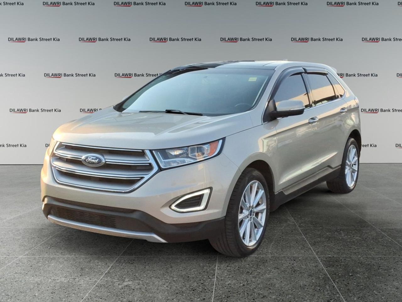 CASH PURCHASE PRICE $16588 + HST Experience refined performance and sophisticated comfort with this exceptional 2017 Ford Edge Titanium. This All-Wheel Drive SUV, presented in excellent used condition, is the perfect blend of power, luxury, and versatility, ready to elevate your daily drives and weekend adventures. With its premium Titanium trim, youll discover a host of high-end features designed to make every journey a pleasure. Under the hood, youll find a responsive TWIN-SCROLL 2.0L I4 ECOBOOST engine paired with a smooth 6-SPEED AUTOMATIC W/SELECTSHIFT transmission, delivering an impressive 245 horsepower and 275 lb.-ft. of torque. Coupled with its intelligent All-Wheel Drive (AWD) system, this Edge provides confident handling and traction in various conditions. Step inside to a cabin meticulously crafted with Leather Seats and enjoy the comfort of Heated Seats, seamless smartphone integration via Apple CarPlay / Android Auto, and the convenience of Keyless Entry & Start and a Power Liftgate. Key Features of this Ford Edge Titanium include: All-Wheel Drive (AWD) for enhanced traction and stability Powerful and efficient TWIN-SCROLL 2.0L I4 ECOBOOST Engine Smooth 6-Speed Automatic Transmission with SelectShift Luxurious Leather Seats Comfort-enhancing Heated Front Seats Advanced infotainment with Apple CarPlay / Android Auto Wireless connectivity via Bluetooth Effortless long-distance driving with Cruise Control Convenient Keyless Entry & Push Button Start Handy Remote Engine Start via keyfob Enhanced maneuverability with Parking Assist (Rear Sensors and Camera) Easy access to the cargo area with a Power Liftgate Immersive audio experience with the Premium Sony Audio System and 12 speakers Diverse entertainment options with Satellite Radio (SiriusXM) Dual-zone automatic climate control for personalized comfort Power driver and passenger seats with memory function for the driver Auto-dimming rearview mirror and heated power door mirrors with turn signal indicators SYNC 3 911 Assist emergency communication system Spacious interior with 2,079 L (73 cu.ft.) maximum cargo volume when rear seats are folded This 2017 Ford Edge Titanium offers a compelling blend of dynamic performance and premium features. With its well-regarded EcoBoost engine, sophisticated AWD system, and a suite of modern technologies, it promises a driving experience that is both exhilarating and exceptionally comfortable. Achieving an estimated fuel economy of 11.9 L/100km city and 8.6 L/100km highway, it delivers efficiency without compromising power. Dont miss the opportunity to own this versatile and feature-rich SUV. Contact us today to schedule your test drive and experience the quality and comfort of this Ford Edge Titanium for yourself!