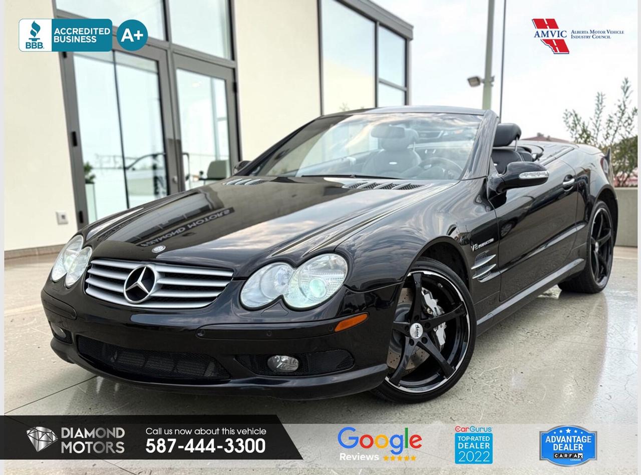 LIMITED TIME at Diamond Motors <br/> Drive away with a FREE 1-Year Warranty + low payments included at Listed Price. T&Cs Apply. <br/> <br/> <br/> Now Available: 2003 Mercedes-Benz SL-Class SL55 AMG Black has 113,955 KM on it. 5.5L 8 Cylinder Engine engine, Rear-Wheel Drive, Automatic transmission, 2 Seater passengers, on special price for $24,900.00. <br/> <br/> <br/> LEATHER, HEATED SEATS, CRUISE CONTROL, POWER SEATS, MEMORY SEATS, DUAL CLIMATE CONTROL, LOW KILOMETERS, CERTIFIED AND MUCH MORE!!!!! <br/> <br/> <br/> Book your appointment today for Test Drive. We offer contactless Test drives & Virtual Walkarounds. Stock Number: 261151 <br/> <br/> <br/> At Diamond Motors, we are dedicated to providing you with an outstanding car-buying experience, offering quality pre-owned vehicles at prices that fit your budget. Our transparent and honest approach means you can expect straightforward guidance without any high-pressure sales tactics. We believe in building lasting relationships with our customers by offering personalized service tailored to your needs. From the moment you step onto our lot, our team is here to support you every step of the way, ensuring you leave confident in your decision. Trust, integrity, and customer satisfaction are the foundation of everything we do. <br/> <br/> <br/> Why Choose Diamond Motors?<br/> <br/> Certified Pre-Owned Vehicles <br/> Family Owned & Operated <br/> 100+ Vehicles in Stock <br/> Finance & Extended Warranty Available <br/> Transparent Pricing <br/> Inspection & Carfax Provided <br/> No-Pressure Buying Experience <br/> Full Disclosure Guaranteed <br/> Top Google Rated Dealership <br/> Trade-Ins Welcome <br/> AMVIC Licensed & BBB Accredited <br/> CarGurus Top-Rated Dealer (2022 & 2024) <br/> <br/> <br/> Phone to schedule an appointment @ 587-444-3300 or simply browse our inventory online www.diamondmotors.ca or come and see us at our location at <br/> 3403 93 street NW, Edmonton, T6E 6A4 <br/> <br/> <br/> To view the rest of our inventory: <br/> www.diamondmotors.ca/inventory <br/> <br/> <br/> This dealership provides all required disclosures in accordance with AMVIC regulations. A completed Mechanical Fitness Assessment and its associated inspection work order will be supplied with every vehicle. A Carfax (or equivalent) vehicle history report will also be provided, including available information on previous damage, accident history, stolen or salvage status, and jurisdictional records. <br/> Customers are encouraged to review all vehicle features, options, and equipment for accuracy prior to purchase. <br/>