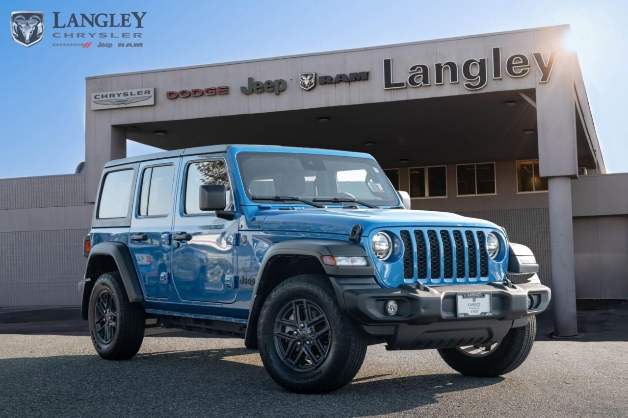 <p><strong>2024 Jeep Wrangler Sport S Sport S 4 Door 4x4</strong></p><p>A capable four-door off-road SUV built to handle rugged trails with standard four-wheel drive.</p><ul><li><p><strong>Engine</strong>: 3.6L Pentastar V6 (285 hp, 260 lb-ft torque)</p></li><li><p><strong>Transmission</strong>: 6-speed manual</p></li><li><p><strong>Drivetrain</strong>: Four-Wheel Drive (4x4)</p></li><li><p><strong>Max Towing</strong>: Up to 3,500 lbs</p></li><li><p><strong>Seating Capacity</strong>: 5 passengers</p></li></ul><p>Come book a test drive at Langley Chrysler, conveniently located in Langley, British Columbia.</p>

<p>*All prices plus applicable taxes, applicable environmental recovery charges, documentation of $599 and full tank of fuel surcharge of $76 if a full tank is chosen. <br />Other protection items available that are not included in the above price:<br />Tire & Rim Protection and Key fob insurance starting from $599<br />Service contracts (extended warranties) for coverage up to 7 years and 200,000 kms starting from $599<br />Custom vehicle accessory packages, mudflaps and deflectors, tire and rim packages, lift kits, exhaust kits and tonneau covers, canopies and much more that can be added to your payment at time of purchase<br />Undercoating, rust modules, and full protection packages starting from $199<br />Financing Fee of $500 when applicable<br />Flexible life, disability and critical illness insurances to protect portions of or the entire length of vehicle loan</p>