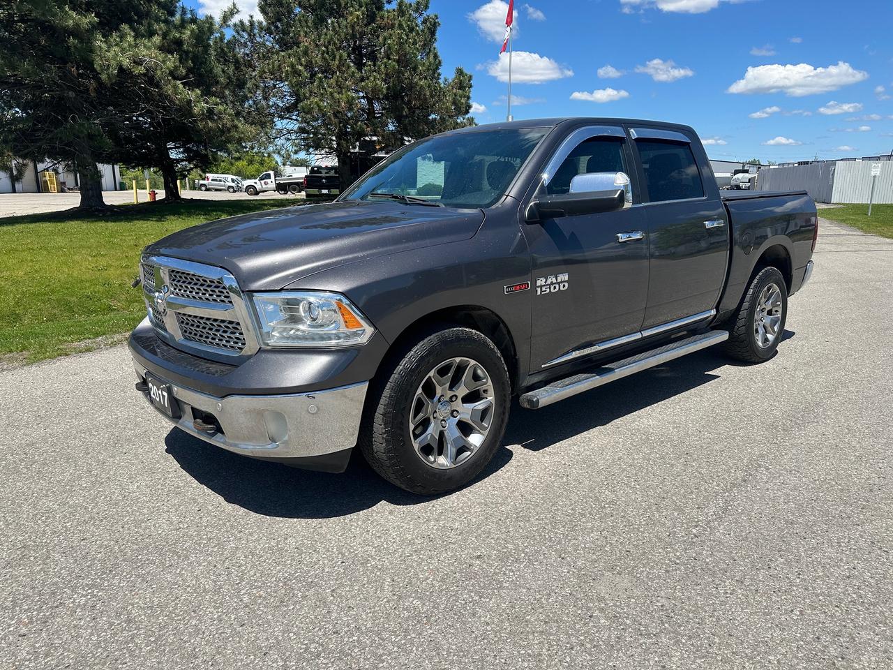 <p>2017 RAM 1500 LIMITED - CREW CAB</p><p>130000KM</p><p>3.0L TURBO INTERCOOLED DIESEL</p><p>8SPD ZF TRANSMISSION&nbsp;</p><p>BLACK LEATHER HEATED AND COOLED SEATS</p><p>AIRRIDE DELETE&nbsp;</p><p>20&rdquo; WHEELS</p><p>APLINE PREMIUM SOUND SYSTEM WITH SUBWOOFER</p><p>NAVIGATION</p><p>POWER WINDOWS, LOCKS, ABS, TRACTION CONTROL</p><p>UCONNECT BLUETOOTH</p><p>BACK UP CAMERA</p><p>FLIP UP TOW MIRRORS</p><p>DUAL EXHAUST</p><p>PARK SENSORS FRONT + REAR</p><p>&nbsp;</p><p>REBUILT TITLE - PREVIOUS ACCIDENT DAMAGE - FRAME REPLACED</p><p>ALL EMISSIONS SYSTEMS PRESENT NOT DELETED</p><p>$19995 CERTIFIED + TAX</p><p>FINANCING AND POWERTRAIN WARRANTY AVAILABLE&nbsp;</p><p>EAGLE AUTO SALES</p><p><a href=tel:519-998-3156>519-998-3156</a></p><p>&nbsp;</p>