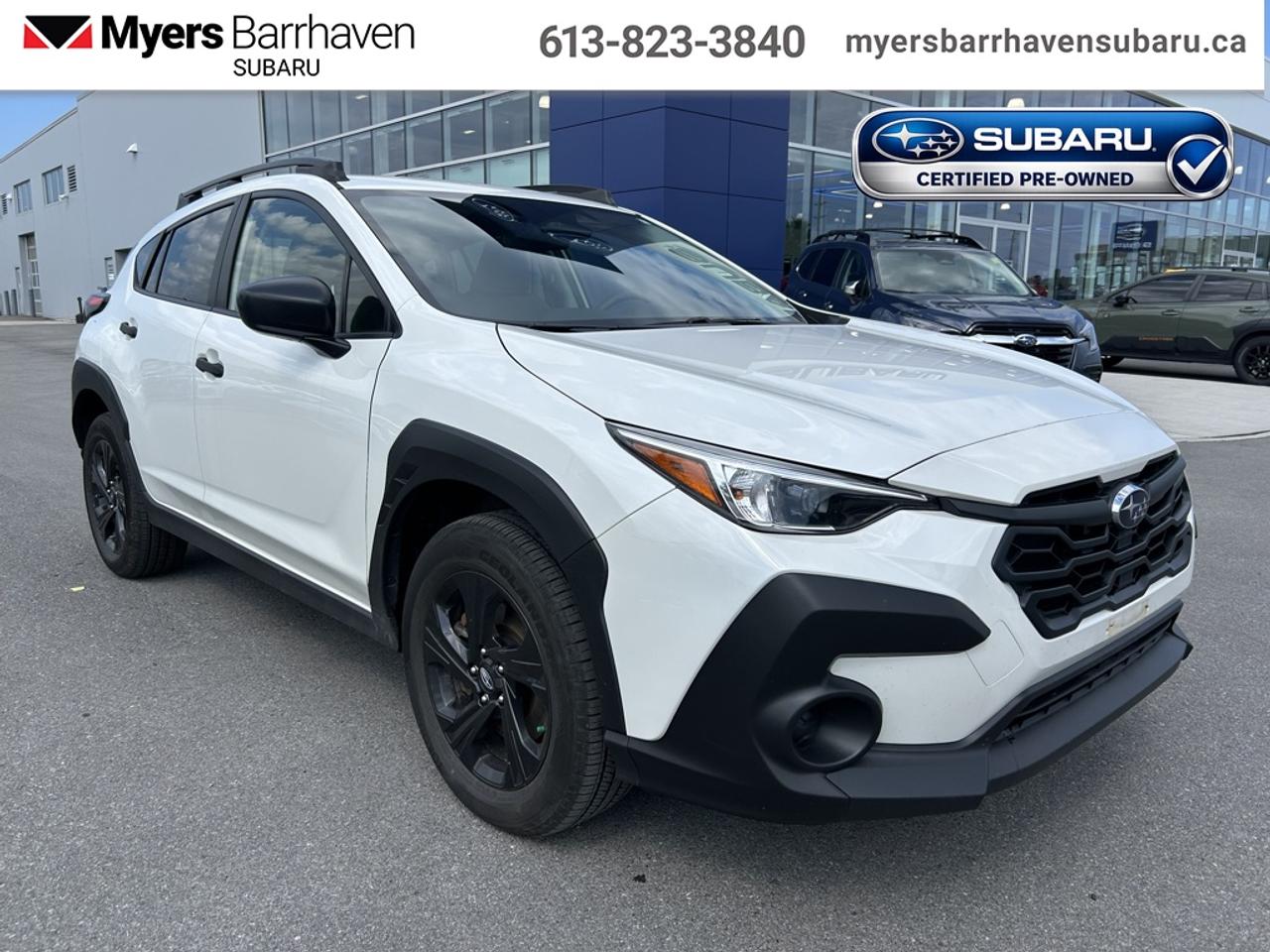 <b>Certified, Heated Seats,  Apple CarPlay,  Android Auto,  Adaptive Cruise Control,  Lane Keep Assist!</b><br> <br> With its bold styling and robust engineering, this 2024 Subaru Crosstrek is outstanding as an urban dweller and an off-road warrior. This 2024 Subaru Crosstrek is fresh on our lot in Nepean.<br> <br>This 2024 Subaru Crosstrek is an outlier in the crossover market, with the sole intention of being the most versatile offering in this segment. The exterior design features sharp body lines to create a bold visual statement, with interior space increased for more comfort and convenience features. The cabin is put together with premium quality materials to create an insulated space that delivers a calm and relaxing ride for driver and passengers. Engineered on an ultra-strong platform with a whole suite of active safety technology, the 2024 Subaru Crosstrek offers superior levels of protection and confidence overall.<br> <br>This SUV has 44,208 km and is a Certified Pre-Owned vehicle. Its Crystal White Pearl in colour and is completely accident free based on the <a href=https://vhr.carfax.ca/?id=s8agGQeBs4k2F5uDAZmReZrWFf1MF47+ target=_blank>CARFAX Report</a>. It has an Automatic transmission and is powered by a 152HP 2.0L 4 Cylinder Engine. And its got a certified used vehicle warranty for added peace of mind. <br> <br> Our Crosstreks trim level is Convenience. This Crosstrek is ready for your next adventure, with great standard features such as switchable drive modes and full-time all-wheel-drive, LED lights with automatic high beams, power-heated side mirrors, roof rack rails, and aluminum alloy wheels. Interior features include heated front seats, dual-zone climate control, simulated carbon trim, power rear windows, front and rear cupholders, and a 7-inch infotainment screen with Android Auto, Apple CarPlay, and SiriusXM streaming radio. Safety features include EyeSight with pre-collision braking, lane keeping assist and lane departure warning, forward collision mitigation, and a rearview camera. This vehicle has been upgraded with the following features: Heated Seats, Apple CarPlay, Android Auto, Adaptive Cruise Control, Lane Keep Assist, Lane Departure Warning, Forward Collision Alert.<br> <br>To apply right now for financing use this link: <a href=https://www.myersbarrhavensubaru.ca/quick-approval/ target=_blank>https://www.myersbarrhavensubaru.ca/quick-approval/</a><br> <br/><br><br> The Myers name has been synonymous with first-rate automotive service and products for over 80 years in Ottawa; we are happy to welcome you here to <b> Myers Barrhaven Subaru </b> the unbeatable Subaru dealer in Ottawa and the National Capital Region. Serving drivers as the premier Subaru dealership near Kanata, Orléans, Gatineau, QC and Vanier region, we offer a wide range of new and used offerings from Subaru. If youre in the market for a full range of Subaru cars and Subaru SUVs for sale in Ottawa. </br> o~o