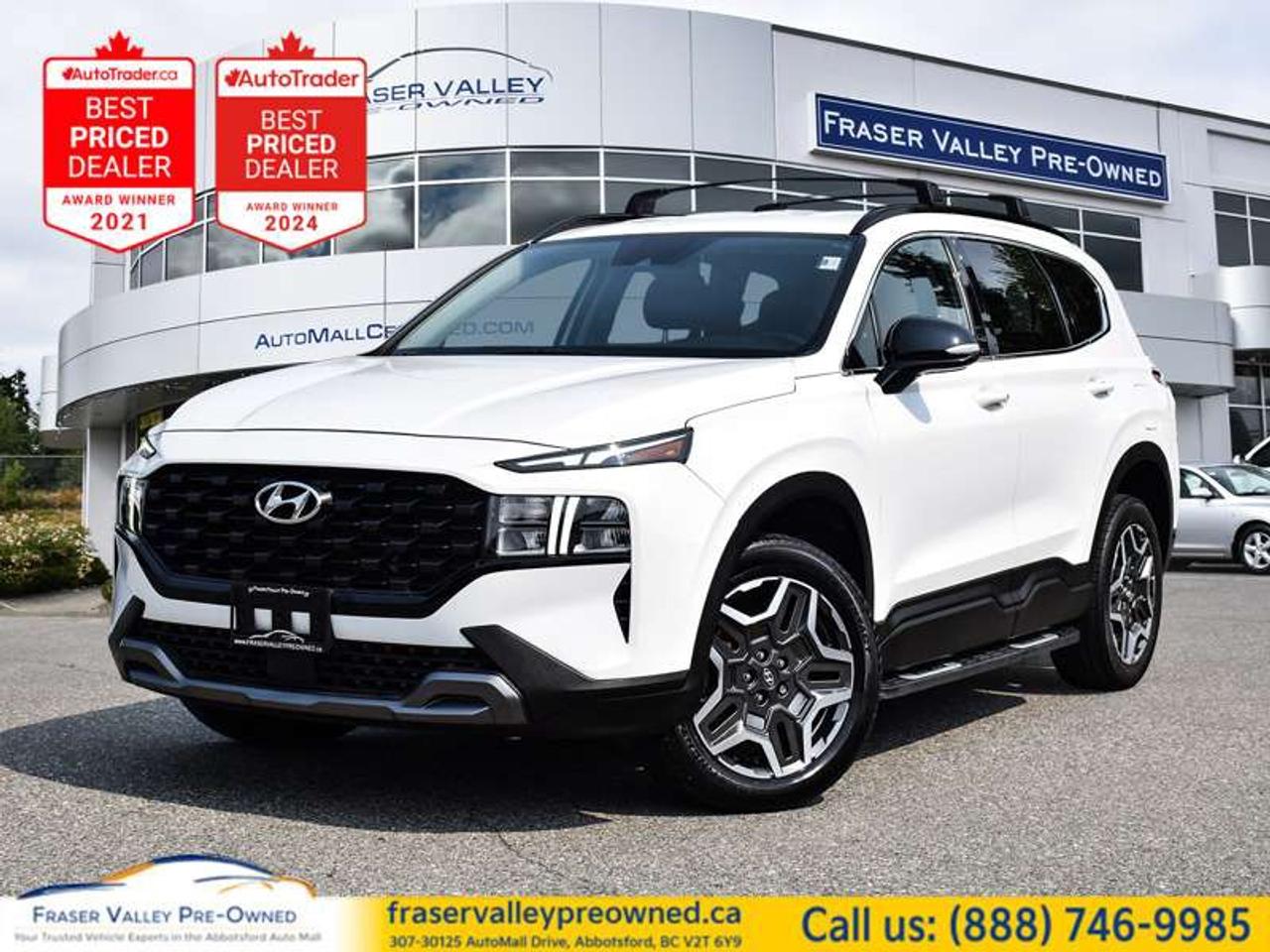 <b>
 
</b>
  <b>2023 Hyundai Santa Fe Urban Edition AWD - Sunroof - Accident Free</b>
 
<i>2.5L Turbo | 8-Speed Automatic | Full-Time AWD | Blacked-Out Urban Styling | Heated Seats and Wheel | Nav | BC Vehicle</i>
 
Fraser Valley Pre-Owned is proud to present this 2023 Hyundai Santa Fe Urban Edition AWD in Serenity White, an accident-free, BC-registered-since-new example showing 45,650 km. The Urban Edition is the Santa Fe with attitude - black grille, black bodyside cladding, black wheel well trim, and exclusive aluminum wheels set against that crisp white paint for a two-tone look that stands out in a parking lot full of ordinary crossovers. Under the hood sits the punchy 2.5L turbocharged four making 281 horsepower, paired with an 8-speed automatic and full-time all-wheel drive - genuinely quick for the class and sure-footed in every season. The express open glass sunroof, heated synthetic leather seats with power adjustment, heated steering wheel, and 10.25 inch navigation display with Apple CarPlay and Android Auto keep every drive comfortable, while the full safety suite - blind spot detection, adaptive cruise, lane keeping, forward and rear collision mitigation - keeps everyone protected. Refinement wrapped in ruggedness, with an adventure-ready attitude: this Santa Fe makes every errand an adventure and every adventure a journey.
 
<b>Highlights</b>
 
2.5L Turbocharged 4 Cylinder - 281 Horsepower
8-Speed Automatic Transmission
Automatic Full-Time All-Wheel Drive
Urban Edition Exclusive Styling Package
Black Grille and Black Bodyside Cladding
Exclusive Aluminum Wheels
Express Open/Close Glass Sunroof
Premium Synthetic Leather Upholstery
Heated Front Seats with Power Adjustment and Lumbar
Heated Leather-Wrapped Steering Wheel
10.25 Inch Infotainment Screen
Navigation with Turn-By-Turn Directions
Apple CarPlay and Android Auto
Bluetooth Connection and Satellite Radio
Proximity Keyless Entry with Remote Start
Blind Spot Monitor
Adaptive Cruise Control with Steering Assist
Lane Keeping Assist and Lane Departure Warning
Front Collision Mitigation
Rear Collision Mitigation with Cross-Traffic Alert
Driver Monitoring System
Rear Parking Sensors
Back-Up Camera
Towing Equipment with Trailer Sway Control
Dual-Zone Climate Control
LED Headlights with Automatic Highbeams
Running Boards
Privacy Glass
Auto-Dimming Rearview Mirror
Cargo Area Concealed Storage
Cargo Space Lights
 
<b>Restoration Notes</b>
 
This Santa Fe arrived accident-free with a verified Carfax Canada report showing BC registration from new and a clean history. Serviced and inspected to Fraser Valley Automall standards before hitting the lot.
 
Trades welcome - we will take your current vehicle in trade and make the switch easy.
Flexible financing available on approved credit - our finance team works with all major lenders to build a payment that fits your budget.
 
<b>Dealership:</b> Family SUVs are the heart of what we do, and we take that responsibility seriously. Fraser Valley Pre-Owned is the only dedicated pre-owned store inside the Fraser Valley Automall, earning multiple AutoTrader Lowest Priced Dealer awards and the 2025 and 2026 Canadian Consumer Choice Award for Pre-Owned Auto Dealership of the Year in Abbotsford along the way. Bring the family, take the test drive, and see why our customers come back.
 
Fraser Valley Pre-Owned
307-30125 Auto Mall Drive
Abbotsford, BC V2T 6Y9
www.fraservalleypreowned.ca
 
All finance/lender options available - cash purchases welcome
 
 
To apply right now for financing use this link: <a href=https://www.fraservalleypreowned.ca/abbotsford-car-loan-application-british-columbia target=_blank>https://www.fraservalleypreowned.ca/abbotsford-car-loan-application-british-columbia</a>
 

| Our Quality Guarantee: We maintain the highest standard of quality that is required for a Pre-Owned Dealership to operate in an Auto Mall. We provide an independent 360-degree inspection report through licensed 3rd Party mechanic shops. Thus, our customers can rest assured each vehicle will be a reliable, and responsible purchase.  |  Purchase Disclaimer: Your selected vehicle may have a differing finance and cash prices. When viewing our vehicles on third party  marketplaces, please click over to our website to verify the correct price for the vehicle. The Sale Price on third party websites will always reflect the Finance Price of our vehicles. If you are making a Cash Purchase, please refer to our website for the Cash Price of the vehicle.  | All prices are subject to and do not include, a $995 Finance Fee, a $995 Document Fee, and a $499 GPS Lot Pack. VSA Security Fee of $10 is applicable as we are a Certified VSA Dealer (#40190).  These fees as well as taxes, are included in all listed listed payment quotes. Please speak with Dealer for full details and exact numbers.  o~o