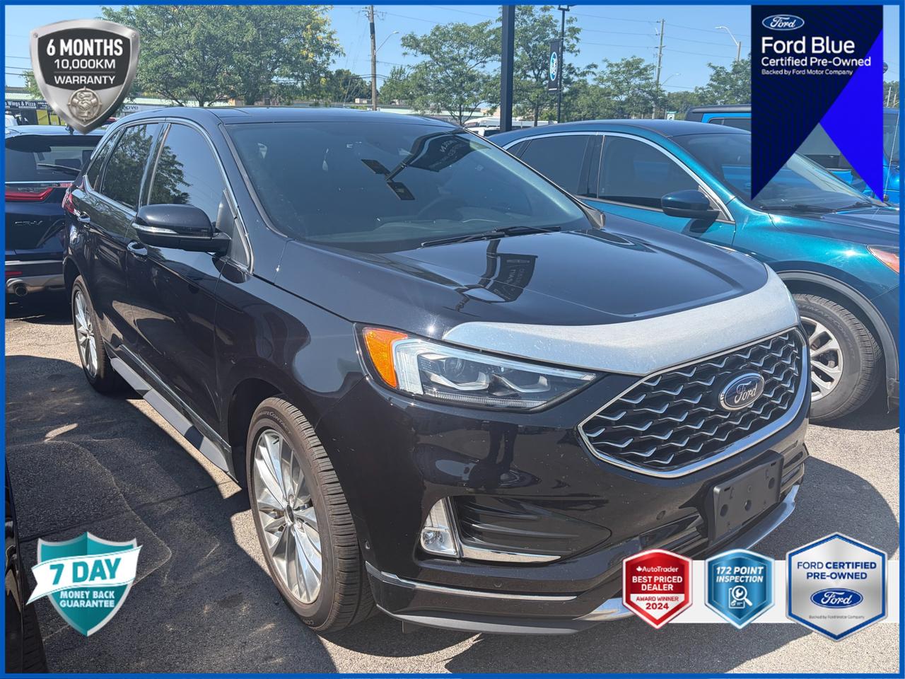 Recent Arrival!<br><br><br>AWD, 20 Polished Aluminum Wheels, 3D Diamond Front Console Surface Area, 3D Diamond Instrument Panel Appliques, Adaptive Cruise Control w/Stop & Go, Adaptive LED Headlamps, Auto-Dimming Drivers Sideview Mirror, Bright Chrome Accents & Surround Upper Grille, Brunello w/Brick Red Accent Stitching Door Inserts, Cold Weather Package, Connected Built-In Navigation System, Enhanced Active Park Assist w/Parallel Park, Equipment Group 301A, Evasive Steering Assist, Front & Rear Floor Liners w/Carpet Mats, Front & Rear Floor Mats, Front 180-Degree Camera w/Split View, Front Htd/Cooled Lthr-Trimmed Sport Bucket Seats, Heated Rear Seats, Heated Steering Wheel, Lane Centring, Panoramic Vista Roof, Power Tilt/Telescoping Steering Column w/Memory, Titanium Elite Package.<br><br>Black Metallic<br>2022 Ford Edge Titanium Elite Pkg | 1 Owner | Panoramic Roof 4D Sport Utility<br>EcoBoost 2.0L I4 GTDi DOHC Turbocharged VCT 8-Speed Automatic<br>AWD<br><br>Certification Program Details: FORD BLUE CERTIFIED PRE-OWNED Special Financing Available: Take advantage of exclusive low finance rates OAC*, significantly lower than standard pre-owned rates! Backed by the stringent Ford Blue Advantage standards, which include a thorough inspection and reconditioning process by factory-trained technicians. Plus, this vehicle includes our exclusive AutoIQ Platinum Standard Ford Blue Certified Benefits include: - 172-Point inspection by Ford factory-trained technicians - 6-month / 10,000-kilometre* Extended Service Plan ** - 10,000 Ford Rewards Points (Can be used toward scheduled maintenance visits or other rewards**) - 24-hour Roadside Assistance - Complimentary CARFAX Vehicle History Report - Complimentary full tank of fuel AutoIQ Platinum Standard: - 36-point Provincial Safety Inspection - Warranty: 90-days or 5,000 KM on inspected mechanical items, factory extended options eligible for warranty up to 200,000 KM - 3X Provincial safety standard for tire tread depth - 3X Provincial safety standard for brake pad thickness - 7 Day Money Back Guarantee*** - Market Value Report provided - Guaranteed 2 keys/key fobs and door code (if equipped) - Equipped vehicles include a complimentary 3 month Sirius satellite radio subscription! - Complimentary full interior detailing and carpet shampoo - Paintless dent repair and/or touch-ups for applicable body panels - Vehicle scanned for open recall notifications from manufacturer<p> </p>

<h4>FORD BLUE CERTIFIED PRE-OWNED</h4>

<p><strong>Special Financing Available:</strong> Take advantage of exclusive low finance rates OAC*, significantly lower than standard pre-owned rates!</p>

<p>Backed by the stringent Ford Blue Advantage standards, which include a thorough inspection and reconditioning process by factory-trained technicians. Plus, this vehicle includes our exclusive <strong>AutoIQ Platinum Standard</strong></p>

<p>
<strong>Ford Blue Certified Benefits include:</strong><br>
- 172-Point inspection by Ford factory-trained technicians<br>
- 6-month / 10,000-kilometre* Extended Service Plan **<br>
- 10,000 Ford Rewards Points (Can be used toward scheduled maintenance visits or other rewards**)<br>
- 24-hour Roadside Assistance<br>
- Complimentary CARFAX Vehicle History Report<br>
- Complimentary full tank of fuel
</p>

<p>
<strong>AutoIQ Platinum Standard:</strong><br>
- 36-point Provincial Safety Inspection<br>
- Warranty: 90-days or 5,000 KM on inspected mechanical items, factory extended options eligible for warranty up to 200,000 KM<br>
- 3X Provincial safety standard for tire tread depth<br>
- 3X Provincial safety standard for brake pad thickness<br>
- 7 Day Money Back Guarantee***<br>
- Market Value Report provided<br>
- Guaranteed 2 keys/key fobs and door code (if equipped)<br>
- Equipped vehicles include a complimentary 3 month Sirius satellite radio subscription!<br>
- Complimentary full interior detailing and carpet shampoo<br>
- Paintless dent repair and/or touch-ups for applicable body panels<br>
- Vehicle scanned for open recall notifications from manufacturer
</p>

<p>SPECIAL NOTE: This vehicle is reserved for AutoIQs retail customers only. Please, no dealer calls. Errors & omissions excepted.</p>

<p>
As-traded, specialty or high-performance vehicles are excluded from the 7-Day Money Back Guarantee Program (including, but not limited to Ford Shelby, Ford Mustang GT, Ford Raptor, Chevrolet Corvette, Camaro 2SS, Camaro ZL1, V-Series Cadillac, Dodge/Jeep SRT, Hyundai N Line, all electric models)
</p>