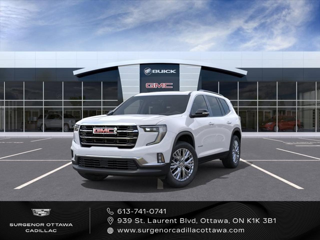 <p>Introducing the stunning 2027 GMC Acadia AWD Elevation in a striking white exterior paired with a sophisticated brown interior. This SUV, engineered for all-wheel-drive capability, offers excellent handling for any terrain.</p> <p>The exterior boasts bold 20-inch bright silver aluminum wheels, complemented by all-season blackwall tires. The panoramic sunroof with a sunshade invites the outside in, while the front fog lamps ensure clarity in diverse weather conditions. Inside, the 7-passenger configuration provides flexibility, featuring smart-slide captain's chairs and a third-row split-bench seat.</p> <p>Enjoy the seamless integration of technology and comfort with features such as a backup camera, a high-resolution 8-inch head-up display, and an advanced rear camera mirror. The luxury package provides heated rear outboard seating and a heated steering wheel. Safety is enhanced with lane assist, parking sensors, and adaptive cruise control, supported by brake assist technology.</p> <p>Perfect for families or adventurers seeking a spacious and technologically advanced vehicle, this Acadia AWD Elevation is designed to impress. Don't miss your chance to own this exceptional SUV. Contact Surgenor Chevrolet Buick GMC Cadillac today for more information and to schedule your test drive.</p>