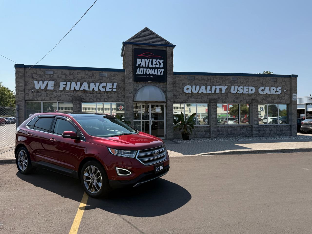 <p><span style=font-size:16px>2016 Ford Edge Titanium AWD</span></p>

<p>?? All-Wheel Drive</p>

<p>?? EcoBoost performance</p>

<p>?? Leather-trimmed interior</p>

<p>?? Heated front seats</p>

<p>?? Heated steering wheel</p>

<p>?? Backup camera</p>

<p>?? Bluetooth connectivity</p>

<p>?? Touchscreen infotainment system</p>

<p>?? Remote start</p>

<p>?? Push-button start & keyless entry</p>

<p>?? Dual-zone climate control</p>

<p>?? Power liftgate</p>

<p>?? Premium alloy wheels</p>

<p>?? Spacious cargo area</p>

<p>?? Call <strong>Payless Automart</strong> at <strong>519-337-4550</strong> or stop by <strong>235 Indian Rd S, Sarnia</strong> to see it for yourself and book your test drive today.</p>