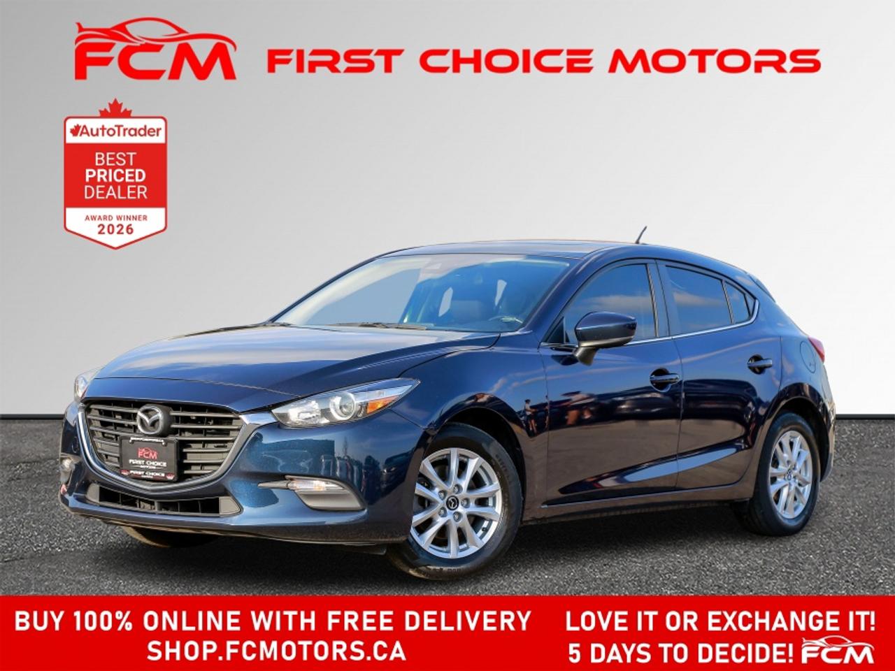 ** ** SPECIAL LIMITED TIME OFFER ** ** PURCHASE ANY VEHICLE THIS WEEK AND RECEIVE 4 BRAND-NEW ALL-SEASON TIRES AT NO ADDITIONAL COST!!! DON   T MISS THIS EXCLUSIVE CHANCE TO UPGRADE YOUR RIDE AND STAY PREPARED FOR ANY WEATHER!!! <br><br>EXCITING NEWS FROM FIRST CHOICE MOTORS! Our brand-new online showroom is now open to the public, bringing the ultimate car shopping experience right to your fingertips! Enjoy a 100% online car shopping experience, with over 500 certified vehicles in stock, comprehensive protection plans, and thousands of new auto parts & accessories available! Plus, for a limited time, were offering FREE deliveries across Ontario on all vehicle purchases! Dont miss out   visit Shop.fcmotors.ca to find and upgrade your perfect vehicle today!<br><br>Welcome to First Choice Motors, the largest car dealership in Toronto of pre-owned cars, SUVs, and vans priced between $5000-$15,000. With an impressive inventory of over 300 vehicles in stock, we are dedicated to providing our customers with a vast selection of affordable and reliable options. <br><br>Were thrilled to offer a used 2018 Mazda MAZDA3 GS Skyactiv, blue color with 138,000km (STK#10185) This vehicle was $13990 NOW ON SALE FOR $12990. It is equipped with the following features:<br>- Manual Transmission<br>- Hatchback<br>- Sunroof<br>- Heated seats<br>- Bluetooth<br>- Reverse camera<br>- Alloy wheels<br>- Power windows<br>- Power locks<br>- Power mirrors<br>- Air Conditioning<br><br>At First Choice Motors, we believe in providing quality vehicles that our customers can depend on. All our vehicles come with a 36-day guarantee on all safety related items. We also offer additional warranty options up to 5 years for our customers who want extra peace of mind.<br><br>Furthermore, all our vehicles are sold fully certified with brand new brakes rotors and pads, a fresh oil change, and brand new set of all-season tires installed & balanced. You can be confident that this car is in excellent condition and ready to hit the road.<br><br>At First Choice Motors, we believe that everyone deserves a chance to own a reliable and affordable vehicle. Thats why we offer financing options with low interest rates starting at 7.9% O.A.C. Were proud to approve all customers, including those with bad credit, no credit, students, and even 9 socials. Our finance team is dedicated to finding the best financing option for you and making the car buying process as smooth and stress-free as possible.<br><br>Our dealership is open 7 days a week to provide you with the best customer service possible. We carry the largest selection of used vehicles for sale under $9990 in all of Ontario. We stock over 300 cars, mostly Hyundai, Chevrolet, Mazda, Honda, Volkswagen, Toyota, Ford, Dodge, Kia, Mitsubishi, Acura, Lexus, and more. With our ongoing sale, you can find your dream car at a price you can afford. Come visit us today and experience why we are the best choice for your next used car purchase!<br><br>All prices include $22.00 OMVIC Fee.  Excludes, license plates, ownership registration and ONTARIO HST (13%)<br>*No Credit Card payments can be accepted for Vehicle Purchases*