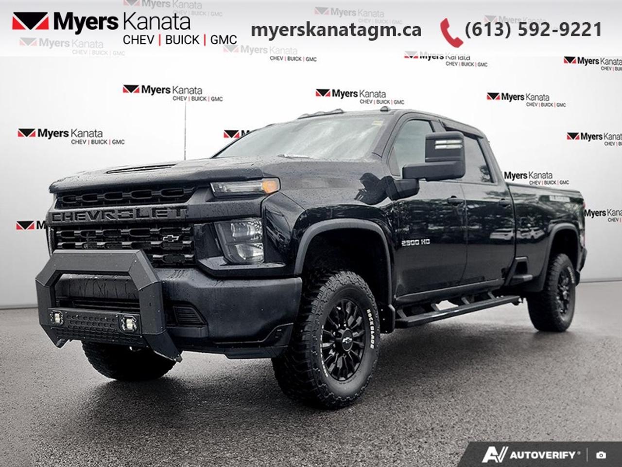 <b>Apple CarPlay,  Android Auto,  Cruise Control,  Rear View Camera,  Touch Screen!</b><br> <br> This 2021 Chevrolet Silverado 2500HD is fresh on our lot in Kanata.<br> <br>This Silverado HD is made with high-strength steel where you need it without compromising efficiency. From its frame to the cargo bed, this heavy-duty truck is designed with seven different types of steel, each gauge chosen to be stronger, lighter and more durable than the previous generation. The Silverado HD comes with more power, more cargo space, more towing, and less curb weight. Its amazing capability also includes next generation tech that will truly elevate your Heavy Duty Silverado to a higher level.<br> <br>This sought after diesel Crew Cab 4X4 pickup has 119,365 km. Its nice in colour and is completely accident free based on the <a href=https://vhr.carfax.ca/?id=noTBwiJbvdjbcv8/CdglkPVqvI6JU2Rj target=_blank>CARFAX Report</a>. It has an Automatic transmission and is powered by a 445HP 6.6L 8 Cylinder Engine. <br> <br> Our Silverado 2500HDs trim level is Work Truck. This Silverado 2500HD work truck comes with some useful features like a heavy-duty locking rear differential, cruise control and easy to clean rubber floors. Additionally, this work truck also comes with a touchscreen display, bluetooth streaming audio, Apple CarPlay and Android Auto, power door locks, a rear vision camera with hitch guidance, air conditioning and teen driver technology. This vehicle has been upgraded with the following features: Apple CarPlay, Android Auto, Cruise Control, Rear View Camera, Touch Screen, Teen Driver Technology, Power Locks.<br> <br>To apply right now for financing use this link: <a href=https://www.myerskanatagm.ca/finance/ target=_blank>https://www.myerskanatagm.ca/finance/</a><br> <br/><br>Price is plus HST and licence only.<br> Book a test drive today at myerskanatagm.ca<br>*LIFETIME ENGINE TRANSMISSION WARRANTY NOT AVAILABLE ON VEHICLES WITH KMS EXCEEDING 140,000KM, VEHICLES 8 YEARS & OLDER, OR HIGHLINE BRAND VEHICLE(eg. BMW, INFINITI. CADILLAC, LEXUS...)<br> Come by and check out our fleet of 50+ used cars and trucks and 150+ new cars and trucks for sale in Kanata.  o~o