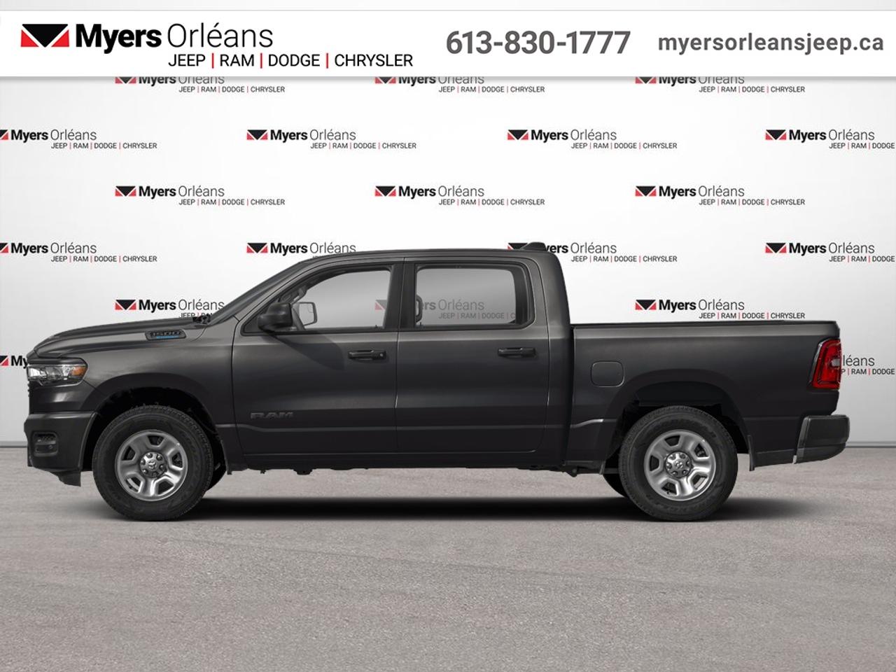 <b>Adaptive Cruise Control,  Remote Start,  Blind Spot Detection,  Lane Keep Assist,  Lane Departure Warning!</b><br> <br> The 2026 Ram 1500 delivers exceptional performance, refined comfort, and cutting-edge innovation for every road ahead.<br> <br>The Ram 1500s unmatched luxury transcends traditional pickups without compromising its capability. Loaded with best-in-class features, its easy to see why the Ram 1500 is so popular. With the most towing and hauling capability in a Ram 1500, as well as improved efficiency and exceptional capability, this truck has the grit to take on any task.<br> <br>This Diamond Black Crystal Pearl Crew Cab 4X4 pickup has an Automatic transmission and is powered by a 305HP 3.6L V6 Cylinder Engine. <br> <br> Our 1500s trim level is Warlock. Standard features on this Ram 1500 Warlock include class IV towing equipment, heated exterior power mirrors, mobile hotspot internet access, adaptive cruise control and remote engine start. Safety features also include ParkSense front and rear parking sensors, lane keeping assist with lane departure warning, blind spot detection, and collision mitigation. This vehicle has been upgraded with the following features: Adaptive Cruise Control, Remote Start, Blind Spot Detection, Lane Keep Assist, Lane Departure Warning, Heated Mirrors.<br><br> View the original window sticker for this vehicle with this url <b><a href=http://www.chrysler.com/hostd/windowsticker/getWindowStickerPdf.do?vin=1C6RRFGG4TN441485 target=_blank>http://www.chrysler.com/hostd/windowsticker/getWindowStickerPdf.do?vin=1C6RRFGG4TN441485</a></b>.<br> <br>To apply right now for financing use this link: <a href=https://www.myersorleansjeep.ca/apply-for-financing/ target=_blank>https://www.myersorleansjeep.ca/apply-for-financing/</a><br> <br/>Total rebate of $6500 is reflected in the price. 5.29% financing for 96 months. <br> Buy this vehicle now for the lowest weekly payment of <b>$192.25</b> with $0 down for 96 months @ 5.29% APR O.A.C. ( Plus applicable taxes - **Rebates may not be applicable on all purchase types [cash, lease, or finance]. Eligibility and conditions may vary. Please see dealer for full details and confirmation of eligibility. / Total Obligation of $79975 ). Incentives expire 2026-08-31. See dealer for details. <br><br>The road to new driving experiences begins in our inventory, where youll find an incredible array of brand-new cars, trucks, minivans, and SUVs, including two of our bestselling models, the Dodge Ram 1500 and the Dodge Grand Caravan. If you want to know what the cutting edge of automotive technology looks like, all you have to do is visit Myers Orleans Jeep! Each model comes loaded with the convenient features and cool technology that help make every trip memorable. Looking for additional everyday luxury at a price thats incredibly wallet-friendly? Choose from our selection of quality pre-owned models! If you can think of a road, our friendly and knowledgeable sales team will help you find the perfect vehicle to drive it.<br><br>We may be a well-established dealership thats been part of the community for many years, but that doesnt mean were stuck in the past! At Myers Orleans Jeep, were proud to provide a fresh, modern approach to car buying. Using our array of online tools, you can browse our extensive inventory, schedule a service appointment, order parts, and even apply for credit from wherever youve got a connection. Our goal is to create relationships that will last, and we know that the best way to do this is by providing a dealership experience thats based on honesty, transparency, trust, and a commitment to customers. Stop by today and discover all the ways we go above and beyond for you.<br><br> Come by and check out our fleet of 40+ used cars and trucks and 70+ new cars and trucks for sale in Orleans.  o~o