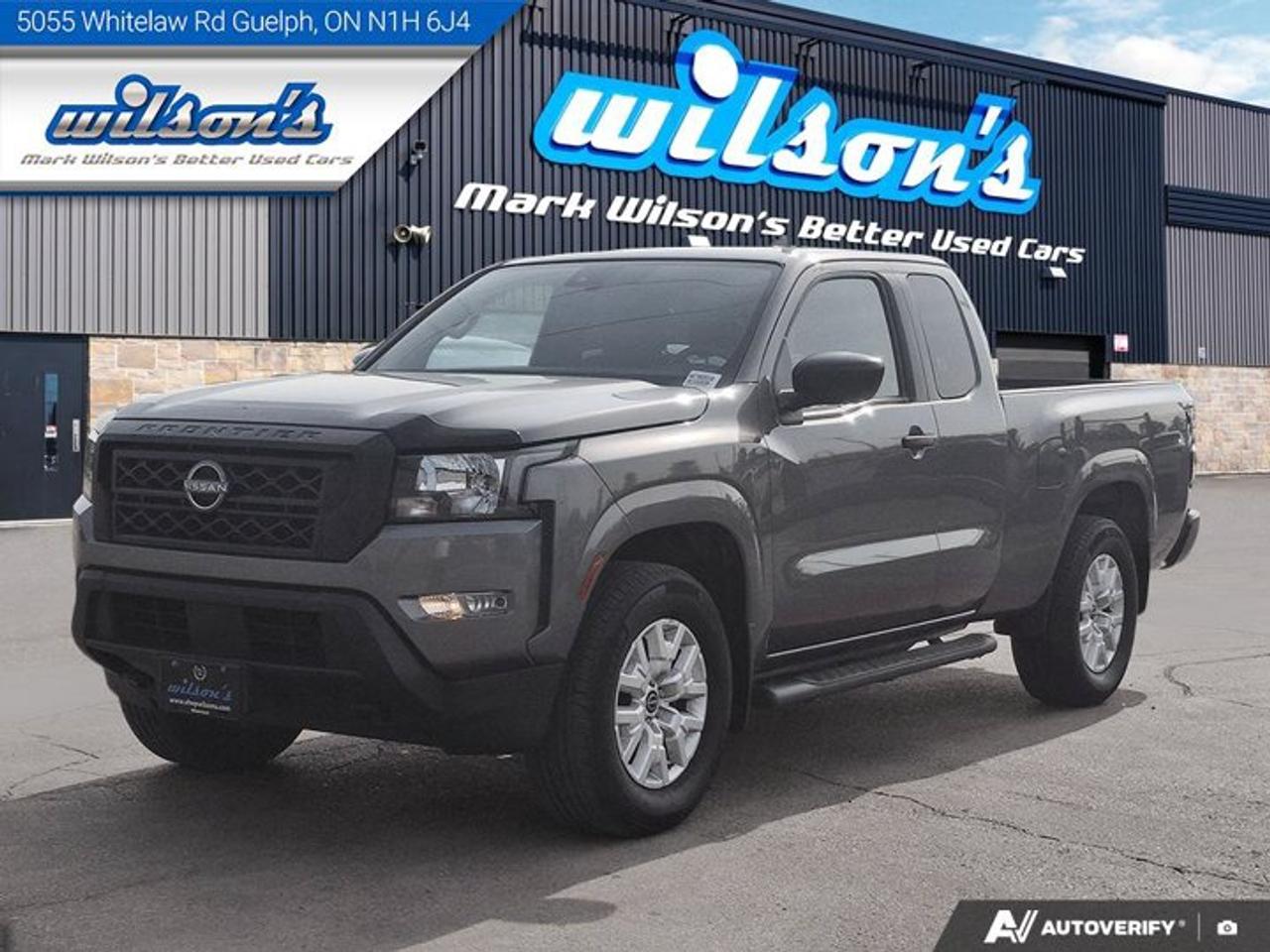 Look at this certified 2022 Nissan Frontier SV King Cab Blind Spot Monitor | Carplay and More !. Its Automatic transmission and 3.8 L engine will keep you going. This Nissan Frontier has the following options: Air Conditioning, Tilt Steering Wheel, Steering Radio Controls, Power Windows, Power Locks, Traction Control, and Power Mirrors. See it for yourself at Mark Wilsons Better Used Cars, 5055 Whitelaw Road, Guelph, ON N1H 6J4.MASSIVE SELECTION: 500+ vehicles in ONE LOCATION, all Live Market Priced for the best value!STRAIGHTFORWARD & TRANSPARENT PRICING: Our Advertised Price INCLUDES:Safety Certification! (No separate certification fee upcharge).FREE Carfax History Report!NO upcharge for paying cash!CONFIDENCE & PEACE OF MIND: 30-Day/3,000 km Warranty INCLUDED! Plus a 5-Day Exchange Privilege!*EASY FINANCING: Better-than-bank rates, $0 Down, and 3 Months No Payments available OAC. BAD CREDIT APPROVED HERE!WE BUY CARS: Get Top Dollar for your trade, or sell us your vehicle for CASH even if you dont buy ours!www.shopwilsons.comAn Honest, Transparent Buying Experience. Trusted in business since 1961!(Cash Prices Exclude HST and Licensing Fees only.)