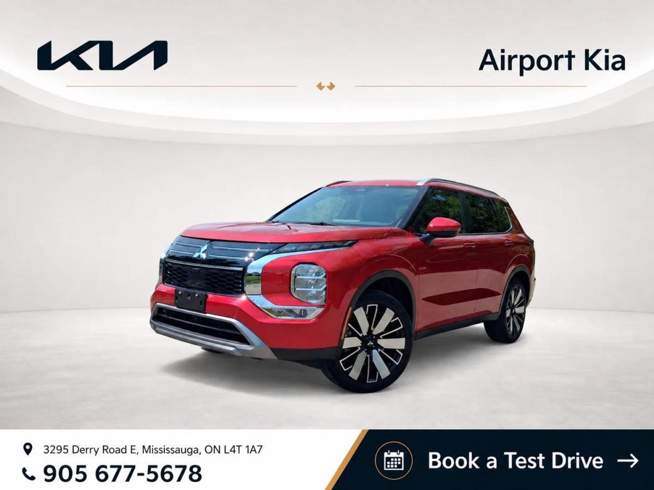 Recent Arrival!      Odometer is 19035 kilometers below market average!  Red 2025 Mitsubishi Outlander SEL S-AWC 4WD  CVT 2.5L 4-Cylinder DOHC *LEATHER*, *PANO SUNROOF*, 4WD, 3rd row seats: split-bench, ABS brakes, Alloy wheels, Electronic Stability Control, Front dual zone A/C, Heated door mirrors, Heated Front Bucket Seats, Heated front seats, Illuminated entry, Low tire pressure warning, Power Liftgate, Remote keyless entry, Traction control.    **ABOVE IS THE SPECIAL FINANCING PRICE, $1500 MORE FOR CASH PURCHASES** PLEASE CALL AHEAD TO CHECK AVAILABILITY** We believe in a haggle-free environment and provide our best price upfront. We compare our vehicles with competing inventory and adjust our prices daily. At Airport Kia, our team is dedicated to providing exceptional customer service and making your car buying and ownership experience as smooth and enjoyable as possible. From our knowledgeable sales associates who are always ready to help you find the perfect vehicle for your needs and budget, to our expert technicians who are committed to keeping your Kia running smoothly and efficiently, our team is here to meet all of your automotive needs and exceed your expectations. Were proud to be a family-owned dealership, and we treat every customer like family too. That means personalized service tailored to your needs, a warm and welcoming atmosphere, and a commitment to honesty, integrity, and transparency in all of our interactions. So when you choose Airport Kia, you can rest assured that youre in good hands with our team. Visit us today at 3295 Derry Road East, Mississauga, Ontario L4T 1A8 or give us a call at 905-677-5678 to experience the Airport Kia difference for yourself.      Airport Kia is proud to serve Toronto, Ottawa, Mississauga, Brampton, Hamilton, London, Markham, Vaughn, Kitchener, Richmond Hill, Burlington, Sudbury, Oshawa, Barrie, St. Catharines, Guelph, Cambridge, Kingston, Thunder Bay, Waterloo, Brantford, Pickering, Niagara Falls, Peterborough, Sault Ste. Marie, Sarnia, North Bay, Belleville, Timmins, Woodstock, St. Thomas, Stratford, Orillia, Owen Sound. Aurora, Milton, Oakville, Parry Sound, Whitby. Our used car may include: Mercedes-Benz, Sprinter, AMG, BMW, MINI, Jaguar, Land Rover, Chrysler, Dodge, Jeep, RAM, FIAT, Ford, Lincoln, Honda, Lexus, Toyota, Mazda, Chevrolet, Buick, GMC, and Corvette, With over 23 brands we look forward to serving all your automotive needs!