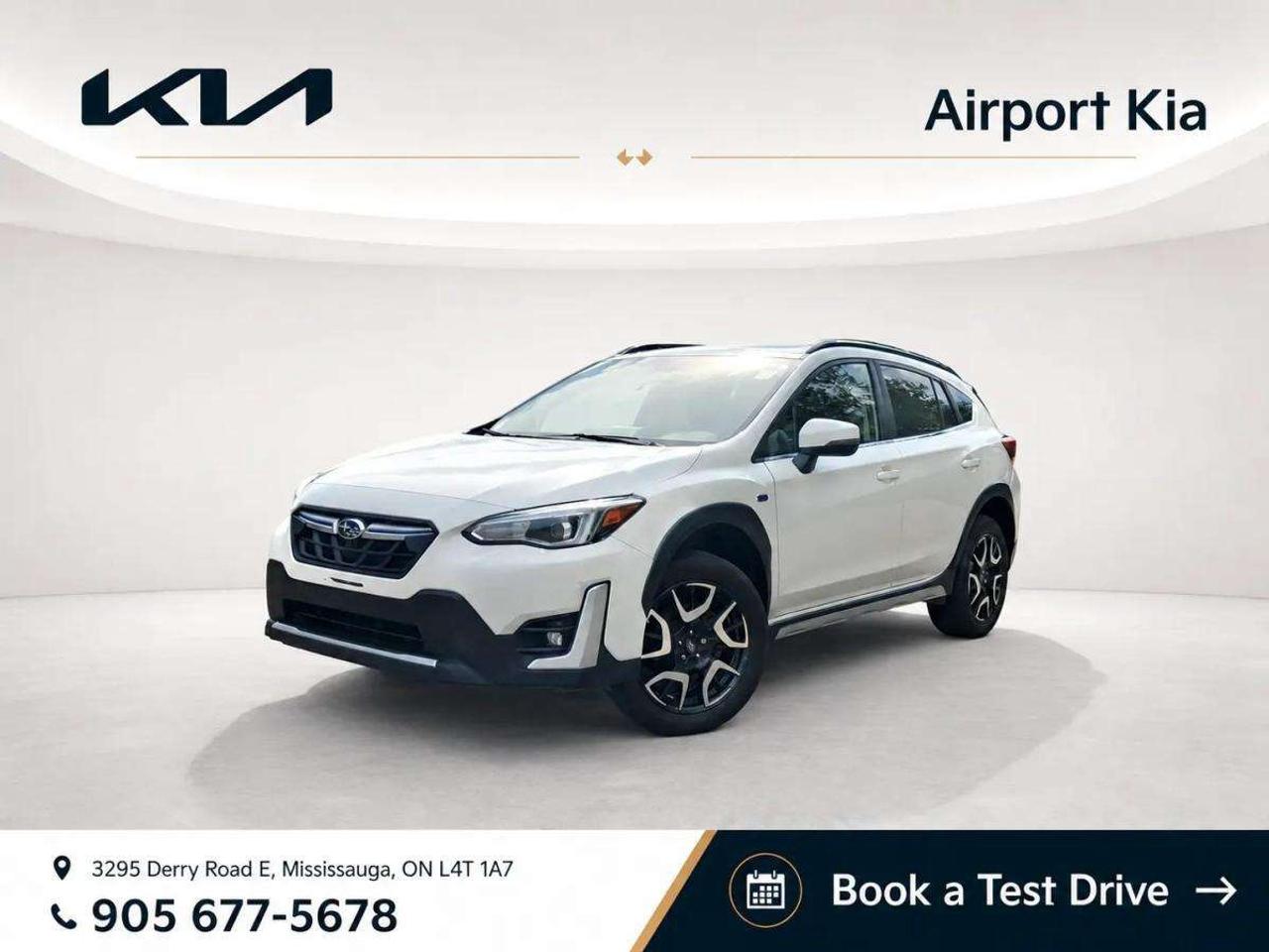 Recent Arrival!<br><br><br>Odometer is 80244 kilometers below market average!<br>White 2021 Subaru Crosstrek Plug-in Hybrid Limited AWD<br>CVT Lineartronic 2.0L Boxer H4 DOHC 16V 2.0L Boxer H4 DOHC 16V, ABS brakes, Active Cruise Control, Alloy wheels, Compass, Electronic Stability Control, Front dual zone A/C, Heated door mirrors, Heated front seats, Heated Reclining Front Bucket Seats, Illuminated entry, Low tire pressure warning, Navigation System, Power moonroof, Remote keyless entry, Traction control.<br><br>**ABOVE IS THE SPECIAL FINANCING PRICE, $1500 MORE FOR CASH PURCHASES** PLEASE CALL AHEAD TO CHECK AVAILABILITY** We believe in a haggle-free environment and provide our best price upfront. We compare our vehicles with competing inventory and adjust our prices daily. At Airport Kia, our team is dedicated to providing exceptional customer service and making your car buying and ownership experience as smooth and enjoyable as possible. From our knowledgeable sales associates who are always ready to help you find the perfect vehicle for your needs and budget, to our expert technicians who are committed to keeping your Kia running smoothly and efficiently, our team is here to meet all of your automotive needs and exceed your expectations. Were proud to be a family-owned dealership, and we treat every customer like family too. That means personalized service tailored to your needs, a warm and welcoming atmosphere, and a commitment to honesty, integrity, and transparency in all of our interactions. So when you choose Airport Kia, you can rest assured that youre in good hands with our team. Visit us today at 3295 Derry Road East, Mississauga, Ontario L4T 1A8 or give us a call at 905-677-5678 to experience the Airport Kia difference for yourself.<br><br><br>Airport Kia is proud to serve Toronto, Ottawa, Mississauga, Brampton, Hamilton, London, Markham, Vaughn, Kitchener, Richmond Hill, Burlington, Sudbury, Oshawa, Barrie, St. Catharines, Guelph, Cambridge, Kingston, Thunder Bay, Waterloo, Brantford, Pickering, Niagara Falls, Peterborough, Sault Ste. Marie, Sarnia, North Bay, Belleville, Timmins, Woodstock, St. Thomas, Stratford, Orillia, Owen Sound. Aurora, Milton, Oakville, Parry Sound, Whitby. Our used car may include: Mercedes-Benz, Sprinter, AMG, BMW, MINI, Jaguar, Land Rover, Chrysler, Dodge, Jeep, RAM, FIAT, Ford, Lincoln, Honda, Lexus, Toyota, Mazda, Chevrolet, Buick, GMC, and Corvette, With over 23 brands we look forward to serving all your automotive needs!