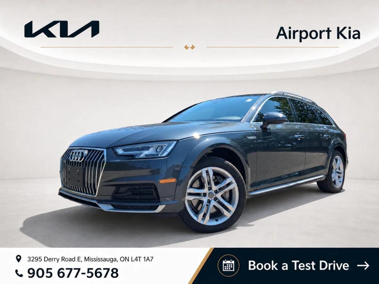 Recent Arrival!      Gray 2017 Audi A4 allroad 2.0 Progressiv quattro quattro  7-Speed Automatic S tronic 2.0L 4-Cylinder TFSI    **ABOVE IS THE SPECIAL FINANCING PRICE, $1500 MORE FOR CASH PURCHASES** PLEASE CALL AHEAD TO CHECK AVAILABILITY** We believe in a haggle-free environment and provide our best price upfront. We compare our vehicles with competing inventory and adjust our prices daily. At Airport Kia, our team is dedicated to providing exceptional customer service and making your car buying and ownership experience as smooth and enjoyable as possible. From our knowledgeable sales associates who are always ready to help you find the perfect vehicle for your needs and budget, to our expert technicians who are committed to keeping your Kia running smoothly and efficiently, our team is here to meet all of your automotive needs and exceed your expectations. Were proud to be a family-owned dealership, and we treat every customer like family too. That means personalized service tailored to your needs, a warm and welcoming atmosphere, and a commitment to honesty, integrity, and transparency in all of our interactions. So when you choose Airport Kia, you can rest assured that youre in good hands with our team. Visit us today at 3295 Derry Road East, Mississauga, Ontario L4T 1A8 or give us a call at 905-677-5678 to experience the Airport Kia difference for yourself.      Airport Kia is proud to serve Toronto, Ottawa, Mississauga, Brampton, Hamilton, London, Markham, Vaughn, Kitchener, Richmond Hill, Burlington, Sudbury, Oshawa, Barrie, St. Catharines, Guelph, Cambridge, Kingston, Thunder Bay, Waterloo, Brantford, Pickering, Niagara Falls, Peterborough, Sault Ste. Marie, Sarnia, North Bay, Belleville, Timmins, Woodstock, St. Thomas, Stratford, Orillia, Owen Sound. Aurora, Milton, Oakville, Parry Sound, Whitby. Our used car may include: Mercedes-Benz, Sprinter, AMG, BMW, MINI, Jaguar, Land Rover, Chrysler, Dodge, Jeep, RAM, FIAT, Ford, Lincoln, Honda, Lexus, Toyota, Mazda, Chevrolet, Buick, GMC, and Corvette, With over 23 brands we look forward to serving all your automotive needs!    Reviews:    * Impeccably crafted interior with top-notch materials; enhanced light off-road capabilities; more maneuverable than most crossover SUVs with comparable utility; turbocharged engine provides strong performance. Source: Edmunds