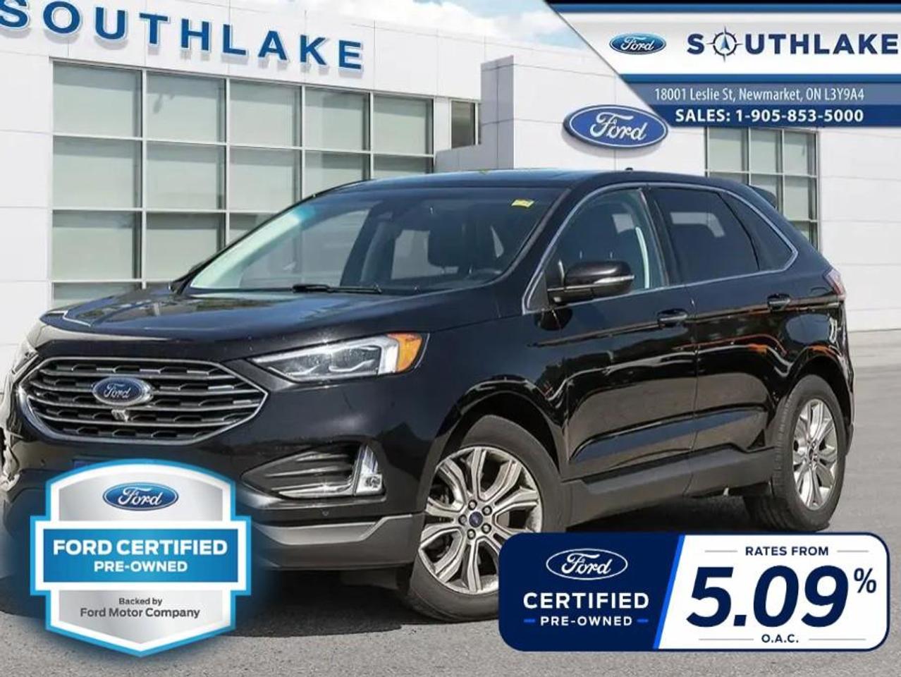 <p>Drive with confidence in this Ford Gold Certified Pre-Owned vehicle—fully inspected with a 172-point check, backed by a 24-month / 40,000 km warranty, plus 20,000 FordPass Rewards Points. Rates from 5.39%. CPO is available at an additional fee of $1999.</p><p>Experience the 2022 Ford Edge Titanium AWD, available in an elegant black finish with impeccable handling from its all-wheel-drive system. This SUV effortlessly blends performance and style, promising an exhilarating driving experience.</p><p>The exterior boasts a powerful presence, while the interior invites you with luxurious black leather seats and a leather-wrapped steering wheel, complemented by the refined touch of leatherette door trim inserts. Equipped with alloy wheels, this Ford Edge not only stands out in terms of design but also delivers functionality with heated mirrors and premium features.</p><p>This model is packed with advanced technology and safety features, making every drive both enjoyable and secure. Stay connected with the Bluetooth connection, satellite radio, and smart device integration, while the built-in Wi-Fi hotspot ensures continuous connectivity. Safety is paramount with amenities such as a backup camera, lane assist, and parking sensors. The heated steering wheel and seats, along with the moonroof and cold weather package, enhance comfort in all conditions.</p><p>Whether you're a tech enthusiast or a family seeking safety and comfort, the Ford Edge Titanium AWD is an ideal choice. Contact Southlake Ford today to learn more about this certified pre-owned gem and schedule a test drive. It’s the perfect way to experience this vehicle firsthand!</p> <p>At Southlake Ford Lincoln we spend countless hours researching live market data to ensure the price you see here is a real, genuine, "BUY NOW" price. We believe that the better we price our vehicles the faster we sell them! We believe in transparency; we make our CarFax reports available to you at all times, no request necessary. Every one of our vehicles unless otherwise stated will come certified, professionally detailed, and with fresh oil and filter. </p>