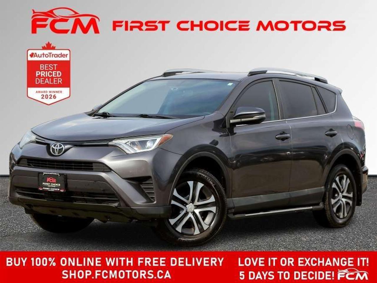 ** ** SPECIAL LIMITED TIME OFFER ** ** PURCHASE ANY VEHICLE THIS WEEK AND RECEIVE 4 BRAND-NEW ALL-SEASON TIRES AT NO ADDITIONAL COST!!! DONT MISS THIS EXCLUSIVE CHANCE TO UPGRADE YOUR RIDE AND STAY PREPARED FOR ANY WEATHER!!!       EXCITING NEWS FROM FIRST CHOICE MOTORS! Our brand-new online showroom is now open to the public, bringing the ultimate car shopping experience right to your fingertips! Enjoy a 100% online car shopping experience, with over 500 certified vehicles in stock, comprehensive protection plans, and thousands of new auto parts & accessories available! Plus, for a limited time, were offering FREE deliveries across Ontario on all vehicle purchases! Dont miss outvisit Shop.fcmotors.ca to find and upgrade your perfect vehicle today!      Welcome to First Choice Motors, the largest car dealership in Toronto of pre-owned cars, SUVs, and vans priced between $5000-$15,000. With an impressive inventory of over 300 vehicles in stock, we are dedicated to providing our customers with a vast selection of affordable and reliable options.       Were thrilled to offer a used 2016 Toyota RAV4 LE, grey color with 233,000km (STK#10188) This vehicle was $14990 NOW ON SALE FOR $13990. It is equipped with the following features:   - Automatic Transmission   - Heated seats   - Bluetooth   - Reverse camera   - Alloy wheels   - Power windows   - Power locks   - Power mirrors   - Air Conditioning      At First Choice Motors, we believe in providing quality vehicles that our customers can depend on. All our vehicles come with a 36-day guarantee on all safety related items. We also offer additional warranty options up to 5 years for our customers who want extra peace of mind.      Furthermore, all our vehicles are sold fully certified with brand new brakes rotors and pads, a fresh oil change, and brand new set of all-season tires installed & balanced. You can be confident that this car is in excellent condition and ready to hit the road.      At First Choice Motors, we believe that everyone deserves a chance to own a reliable and affordable vehicle. Thats why we offer financing options with low interest rates starting at 7.9% O.A.C. Were proud to approve all customers, including those with bad credit, no credit, students, and even 9 socials. Our finance team is dedicated to finding the best financing option for you and making the car buying process as smooth and stress-free as possible.      Our dealership is open 7 days a week to provide you with the best customer service possible. We carry the largest selection of used vehicles for sale under $9990 in all of Ontario. We stock over 300 cars, mostly Hyundai, Chevrolet, Mazda, Honda, Volkswagen, Toyota, Ford, Dodge, Kia, Mitsubishi, Acura, Lexus, and more. With our ongoing sale, you can find your dream car at a price you can afford. Come visit us today and experience why we are the best choice for your next used car purchase!      All prices include $22.00 OMVIC Fee.  Excludes, license plates, ownership registration and ONTARIO HST (13%)   *No Credit Card payments can be accepted for Vehicle Purchases*    *No Credit Card payments can be accepted for Vehicle Purchases*
