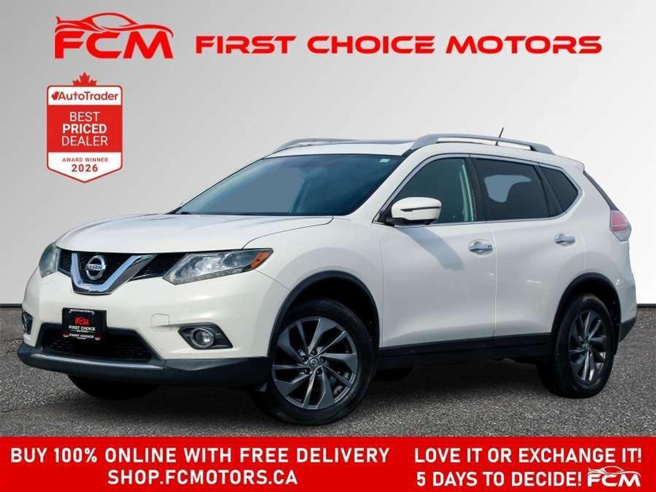 ** ** SPECIAL LIMITED TIME OFFER ** ** PURCHASE ANY VEHICLE THIS WEEK AND RECEIVE 4 BRAND-NEW ALL-SEASON TIRES AT NO ADDITIONAL COST!!! DONT MISS THIS EXCLUSIVE CHANCE TO UPGRADE YOUR RIDE AND STAY PREPARED FOR ANY WEATHER!!!       EXCITING NEWS FROM FIRST CHOICE MOTORS! Our brand-new online showroom is now open to the public, bringing the ultimate car shopping experience right to your fingertips! Enjoy a 100% online car shopping experience, with over 500 certified vehicles in stock, comprehensive protection plans, and thousands of new auto parts & accessories available! Plus, for a limited time, were offering FREE deliveries across Ontario on all vehicle purchases! Dont miss outvisit Shop.fcmotors.ca to find and upgrade your perfect vehicle today!      Welcome to First Choice Motors, the largest car dealership in Toronto of pre-owned cars, SUVs, and vans priced between $5000-$15,000. With an impressive inventory of over 300 vehicles in stock, we are dedicated to providing our customers with a vast selection of affordable and reliable options.       Were thrilled to offer a used 2016 Nissan Rogue SL, white color with 157,000km (STK#10174) This vehicle was $12990 NOW ON SALE FOR $11990. It is equipped with the following features:   - Automatic Transmission   - Leather Seats   - Sunroof   - Heated seats   - Navigation   - All wheel drive   - Bluetooth   - Reverse camera   - Alloy wheels   - Power windows   - Power locks   - Power mirrors   - Air Conditioning      At First Choice Motors, we believe in providing quality vehicles that our customers can depend on. All our vehicles come with a 36-day guarantee on all safety related items. We also offer additional warranty options up to 5 years for our customers who want extra peace of mind.      Furthermore, all our vehicles are sold fully certified with brand new brakes rotors and pads, a fresh oil change, and brand new set of all-season tires installed & balanced. You can be confident that this car is in excellent condition and ready to hit the road.      At First Choice Motors, we believe that everyone deserves a chance to own a reliable and affordable vehicle. Thats why we offer financing options with low interest rates starting at 7.9% O.A.C. Were proud to approve all customers, including those with bad credit, no credit, students, and even 9 socials. Our finance team is dedicated to finding the best financing option for you and making the car buying process as smooth and stress-free as possible.      Our dealership is open 7 days a week to provide you with the best customer service possible. We carry the largest selection of used vehicles for sale under $9990 in all of Ontario. We stock over 300 cars, mostly Hyundai, Chevrolet, Mazda, Honda, Volkswagen, Toyota, Ford, Dodge, Kia, Mitsubishi, Acura, Lexus, and more. With our ongoing sale, you can find your dream car at a price you can afford. Come visit us today and experience why we are the best choice for your next used car purchase!      All prices include $22.00 OMVIC Fee.  Excludes, license plates, ownership registration and ONTARIO HST (13%)   *No Credit Card payments can be accepted for Vehicle Purchases*    *No Credit Card payments can be accepted for Vehicle Purchases*