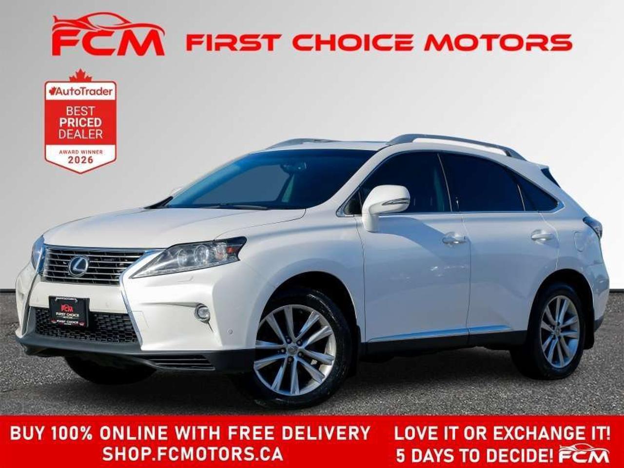 ** ** SPECIAL LIMITED TIME OFFER ** ** PURCHASE ANY VEHICLE THIS WEEK AND RECEIVE 4 BRAND-NEW ALL-SEASON TIRES AT NO ADDITIONAL COST!!! DONT MISS THIS EXCLUSIVE CHANCE TO UPGRADE YOUR RIDE AND STAY PREPARED FOR ANY WEATHER!!!       EXCITING NEWS FROM FIRST CHOICE MOTORS! Our brand-new online showroom is now open to the public, bringing the ultimate car shopping experience right to your fingertips! Enjoy a 100% online car shopping experience, with over 500 certified vehicles in stock, comprehensive protection plans, and thousands of new auto parts & accessories available! Plus, for a limited time, were offering FREE deliveries across Ontario on all vehicle purchases! Dont miss outvisit Shop.fcmotors.ca to find and upgrade your perfect vehicle today!      Welcome to First Choice Motors, the largest car dealership in Toronto of pre-owned cars, SUVs, and vans priced between $5000-$15,000. With an impressive inventory of over 300 vehicles in stock, we are dedicated to providing our customers with a vast selection of affordable and reliable options.       Were thrilled to offer a used 2015 Lexus RX350 SPORTDESIGN white color with 210,000km (STK#10127) This vehicle was $16990 NOW ON SALE FOR $15990. It is equipped with the following features:   - Automatic Transmission   - Leather Seats   - Sunroof   - Heated seats   - Navigation   - All wheel drive   - Bluetooth   - Reverse camera   - Alloy wheels   - Power windows   - Power locks   - Power mirrors   - Air Conditioning      At First Choice Motors, we believe in providing quality vehicles that our customers can depend on. All our vehicles come with a 36-day guarantee on all safety related items. We also offer additional warranty options up to 5 years for our customers who want extra peace of mind.      Furthermore, all our vehicles are sold fully certified with brand new brakes rotors and pads, a fresh oil change, and brand new set of all-season tires installed & balanced. You can be confident that this car is in excellent condition and ready to hit the road.      At First Choice Motors, we believe that everyone deserves a chance to own a reliable and affordable vehicle. Thats why we offer financing options with low interest rates starting at 7.9% O.A.C. Were proud to approve all customers, including those with bad credit, no credit, students, and even 9 socials. Our finance team is dedicated to finding the best financing option for you and making the car buying process as smooth and stress-free as possible.      Our dealership is open 7 days a week to provide you with the best customer service possible. We carry the largest selection of used vehicles for sale under $9990 in all of Ontario. We stock over 300 cars, mostly Hyundai, Chevrolet, Mazda, Honda, Volkswagen, Toyota, Ford, Dodge, Kia, Mitsubishi, Acura, Lexus, and more. With our ongoing sale, you can find your dream car at a price you can afford. Come visit us today and experience why we are the best choice for your next used car purchase!      All prices include $22.00 OMVIC Fee.  Excludes, license plates, ownership registration and ONTARIO HST (13%)   *No Credit Card payments can be accepted for Vehicle Purchases*    *No Credit Card payments can be accepted for Vehicle Purchases*