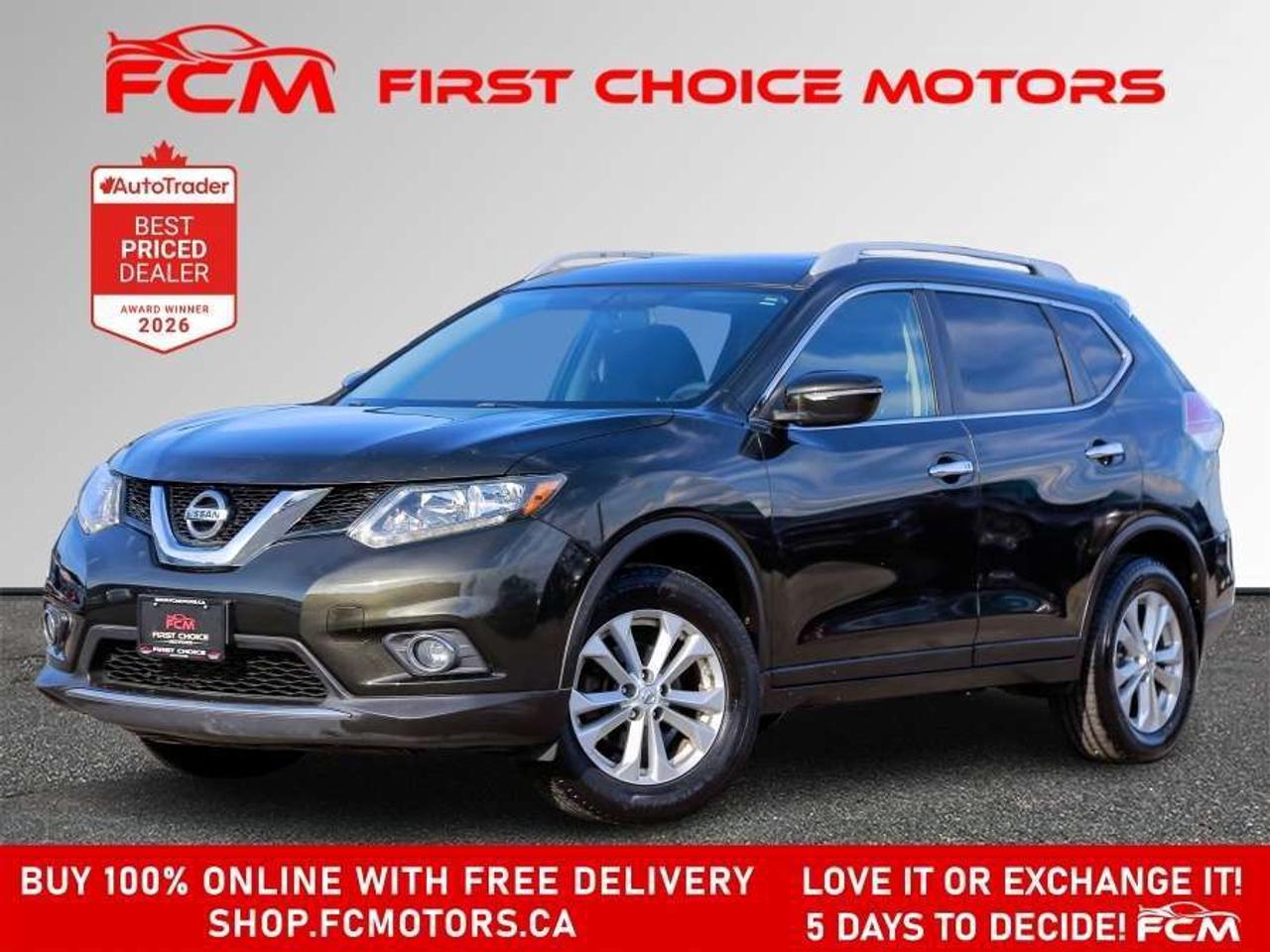 ** ** SPECIAL LIMITED TIME OFFER ** ** PURCHASE ANY VEHICLE THIS WEEK AND RECEIVE 4 BRAND-NEW ALL-SEASON TIRES AT NO ADDITIONAL COST!!! DONT MISS THIS EXCLUSIVE CHANCE TO UPGRADE YOUR RIDE AND STAY PREPARED FOR ANY WEATHER!!!       EXCITING NEWS FROM FIRST CHOICE MOTORS! Our brand-new online showroom is now open to the public, bringing the ultimate car shopping experience right to your fingertips! Enjoy a 100% online car shopping experience, with over 500 certified vehicles in stock, comprehensive protection plans, and thousands of new auto parts & accessories available! Plus, for a limited time, were offering FREE deliveries across Ontario on all vehicle purchases! Dont miss outvisit Shop.fcmotors.ca to find and upgrade your perfect vehicle today!      Welcome to First Choice Motors, the largest car dealership in Toronto of pre-owned cars, SUVs, and vans priced between $5000-$15,000. With an impressive inventory of over 300 vehicles in stock, we are dedicated to providing our customers with a vast selection of affordable and reliable options.       Were thrilled to offer a used 2014 Nissan Rogue SV, dark green color with 169,000km (STK#10156) This vehicle was $9990 NOW ON SALE FOR $8990. It is equipped with the following features:   - Automatic Transmission   - Sunroof   - Heated seats   - All wheel drive   - Bluetooth   - Reverse camera   - Alloy wheels   - Power windows   - Power locks   - Power mirrors   - Air Conditioning      At First Choice Motors, we believe in providing quality vehicles that our customers can depend on. All our vehicles come with a 36-day guarantee on all safety related items. We also offer additional warranty options up to 5 years for our customers who want extra peace of mind.      Furthermore, all our vehicles are sold fully certified with brand new brakes rotors and pads, a fresh oil change, and brand new set of all-season tires installed & balanced. You can be confident that this car is in excellent condition and ready to hit the road.      At First Choice Motors, we believe that everyone deserves a chance to own a reliable and affordable vehicle. Thats why we offer financing options with low interest rates starting at 7.9% O.A.C. Were proud to approve all customers, including those with bad credit, no credit, students, and even 9 socials. Our finance team is dedicated to finding the best financing option for you and making the car buying process as smooth and stress-free as possible.      Our dealership is open 7 days a week to provide you with the best customer service possible. We carry the largest selection of used vehicles for sale under $9990 in all of Ontario. We stock over 300 cars, mostly Hyundai, Chevrolet, Mazda, Honda, Volkswagen, Toyota, Ford, Dodge, Kia, Mitsubishi, Acura, Lexus, and more. With our ongoing sale, you can find your dream car at a price you can afford. Come visit us today and experience why we are the best choice for your next used car purchase!      All prices include $22.00 OMVIC Fee.  Excludes, license plates, ownership registration and ONTARIO HST (13%)   *No Credit Card payments can be accepted for Vehicle Purchases*    *No Credit Card payments can be accepted for Vehicle Purchases*