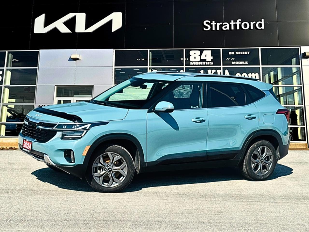 <b>Leather Seats!</b><br> <br> Stratford Kia Used Cars & Pre-Owned Superstore: We sell all makes and models.<br><br>Audi, Acura, Alfa Romeo, BMW, Buick, Cadillac, Chevrolet, Chrysler, Dodge, Ram, Ferrari, Ford, GMC, Genesis, Honda, Hyundai, Infiniti, Jaguar, Jeep, Kia, Lamborghini, Land Cruiser, Lexus, Lincoln, Land Rover, Maserati, Mazda, Mercedes AMG, Mercedes Benz, Mini, Mitsubishi, Nissan, Porsche, Ram, Subaru, Tesla, Toyota, Volkswagen, Volvo.<br> <br>With an intelligently crafted interior and a cargo floor that helps increase flexibility, this Kia Seltos is made to help you seek whatever adventures inspire you. This 2024 Kia Seltos is fresh on our lot in Stratford.<br> <br>This 2024 Seltos earns its place in the Kia lineup, thanks to its alluring styling, spacious cabin and fun-to-drive edge. New updates for this model year ensure that this fabulous subcompact crossover is up to the task for all your urban activities and even long haul adventures. This Kia Seltos is built to do everything you do.<br> <br>This SUV has 39,110 km. Its Pluton Blue in colour and is completely accident free based on the <a href=https://vhr.carfax.ca/?id=0i3TbAaHTEd/rBym4NzU9MFO1t9SngMw target=_blank>CARFAX Report</a>. It has an Automatic transmission and is powered by a 2.0L I4 16V MPFI DOHC engine. <br> <br> Our Seltoss trim level is EX. This Seltos EX steps things up with a glass sunroof, LED headlights, a heated steering wheel, and Sofino leather upholstery. Additional features include proximity keyless entry with push button start, remote start, climate control, heated front seats, cruise control, alloy wheels, and an 8-inch infotainment screen with Apple CarPlay and Android Auto. Safety features include blind spot detection, lane keeping assist with lane departure warning, front and rear collision mitigation, and a rearview camera. This vehicle has been upgraded with the following features: Leather Seats.<br> <br>To apply right now for financing use this link: <a href=https://www.stratfordkia.com/credit-application/ target=_blank>https://www.stratfordkia.com/credit-application/</a><br> <br/><br>While every effort is made to ensure accuracy, we are not responsible for any errors and omissions. ***In-stock vehicle may differ from online listing— Please confirm details with dealerPlease see your dealer for current pricing. <br><br>Stratford Kia is a proud member of the Trinity Auto Group. Serving Stratford and South Western Ontario. We invite you to experience our unparalleled Customer Service and truly enjoy your Car Buying experience, the way it should be. WE NEED YOUR TRADE! We offer top market value for trade ins. We also offer a great selection of Pre-Owned Vehicles. Our second-to-none reconditioning process and attention to detail are why our customers know they can buy with confidence. Experience the Stratford Kia difference today! 863 Erie Street. Stratford Ont. N5A 6S4<br> Come by and check out our fleet of 40+ used cars and trucks and 110+ new cars and trucks for sale in Stratford.  o~o