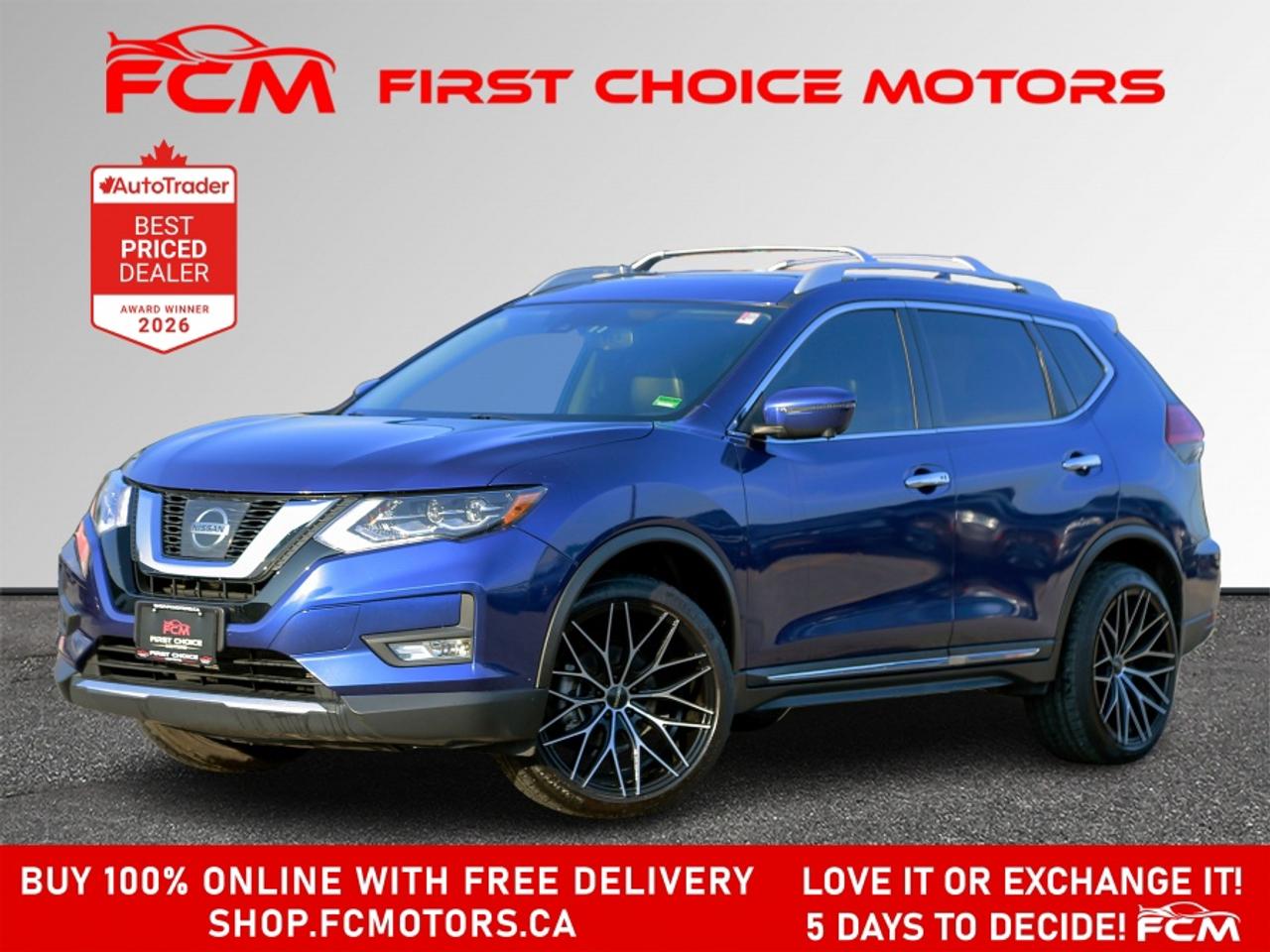 ** ** SPECIAL LIMITED TIME OFFER ** ** PURCHASE ANY VEHICLE THIS WEEK AND RECEIVE 4 BRAND-NEW ALL-SEASON TIRES AT NO ADDITIONAL COST!!! DON   T MISS THIS EXCLUSIVE CHANCE TO UPGRADE YOUR RIDE AND STAY PREPARED FOR ANY WEATHER!!! <br><br>EXCITING NEWS FROM FIRST CHOICE MOTORS! Our brand-new online showroom is now open to the public, bringing the ultimate car shopping experience right to your fingertips! Enjoy a 100% online car shopping experience, with over 500 certified vehicles in stock, comprehensive protection plans, and thousands of new auto parts & accessories available! Plus, for a limited time, were offering FREE deliveries across Ontario on all vehicle purchases! Dont miss out   visit Shop.fcmotors.ca to find and upgrade your perfect vehicle today!<br><br>Welcome to First Choice Motors, the largest car dealership in Toronto of pre-owned cars, SUVs, and vans priced between $5000-$15,000. With an impressive inventory of over 300 vehicles in stock, we are dedicated to providing our customers with a vast selection of affordable and reliable options. <br><br>Were thrilled to offer a used 2017 Nissan Rogue SL, blue color with 174,000km (STK#10204) This vehicle was $13990 NOW ON SALE FOR $12990. It is equipped with the following features:<br>- Automatic Transmission<br>- Leather Seats<br>- Sunroof<br>- Heated seats<br>- Navigation<br>- All wheel drive<br>- Bluetooth<br>- Reverse camera<br>- Alloy wheels<br>- Power windows<br>- Power locks<br>- Power mirrors<br>- Air Conditioning<br><br>At First Choice Motors, we believe in providing quality vehicles that our customers can depend on. All our vehicles come with a 36-day guarantee on all safety related items. We also offer additional warranty options up to 5 years for our customers who want extra peace of mind.<br><br>Furthermore, all our vehicles are sold fully certified with brand new brakes rotors and pads, a fresh oil change, and brand new set of all-season tires installed & balanced. You can be confident that this car is in excellent condition and ready to hit the road.<br><br>At First Choice Motors, we believe that everyone deserves a chance to own a reliable and affordable vehicle. Thats why we offer financing options with low interest rates starting at 7.9% O.A.C. Were proud to approve all customers, including those with bad credit, no credit, students, and even 9 socials. Our finance team is dedicated to finding the best financing option for you and making the car buying process as smooth and stress-free as possible.<br><br>Our dealership is open 7 days a week to provide you with the best customer service possible. We carry the largest selection of used vehicles for sale under $9990 in all of Ontario. We stock over 300 cars, mostly Hyundai, Chevrolet, Mazda, Honda, Volkswagen, Toyota, Ford, Dodge, Kia, Mitsubishi, Acura, Lexus, and more. With our ongoing sale, you can find your dream car at a price you can afford. Come visit us today and experience why we are the best choice for your next used car purchase!<br><br>All prices include $22.00 OMVIC Fee.  Excludes, license plates, ownership registration and ONTARIO HST (13%)<br>*No Credit Card payments can be accepted for Vehicle Purchases*