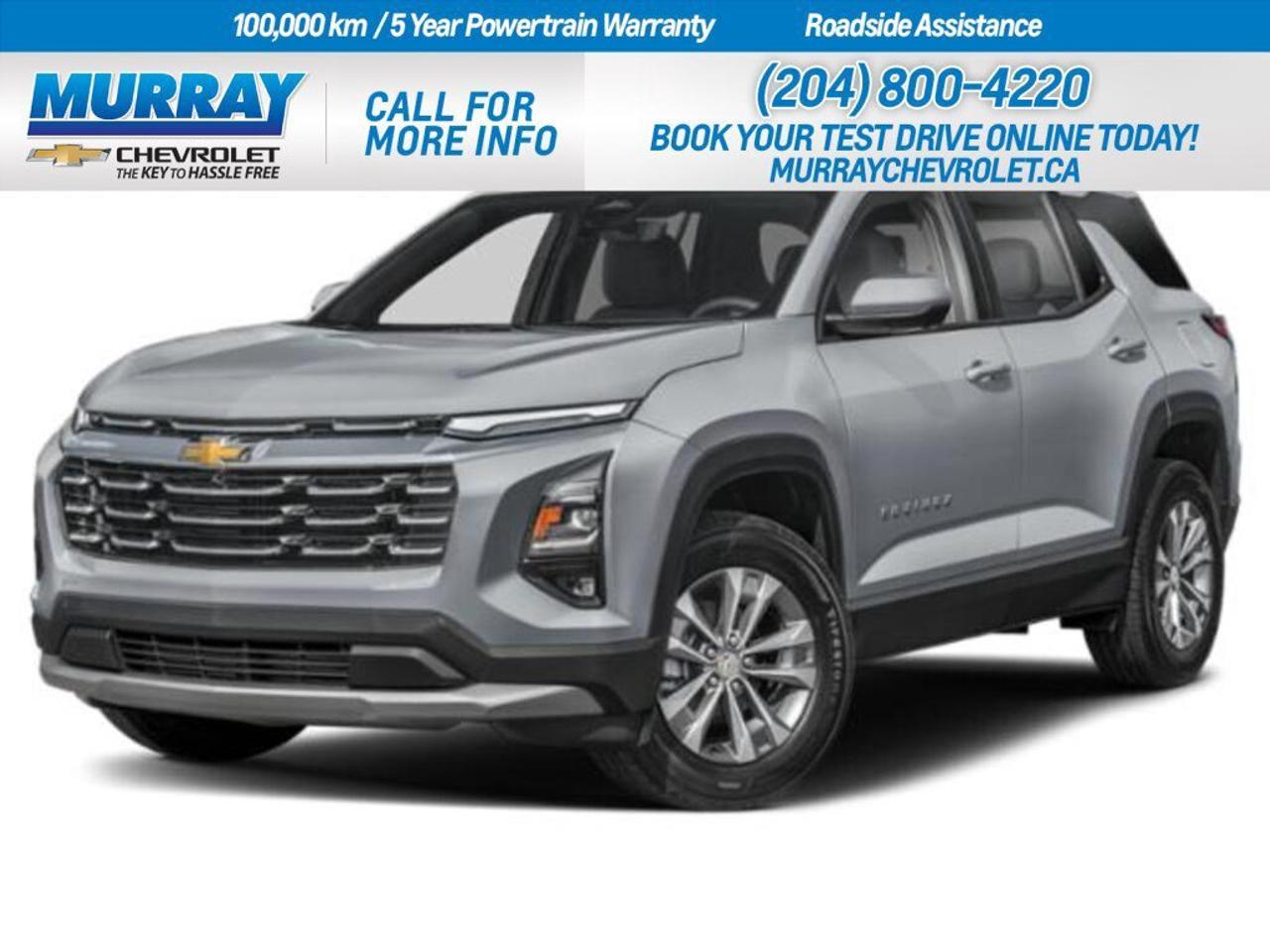 * ENGINE BLOCK HEATER * * STERLING GREY METALLIC * * LPO FLOOR LINER PACKAGE *  Step into the future with the 2027 Chevrolet Equinox AWD LT, now available in the vibrant city of Winnipeg. This sport utility vehicle is equipped with a powerful 1.5L Turbo DOHC 4-Cylinder engine, delivering both efficiency and performance, paired seamlessly with an 8-speed automatic transmission. The elegant Sterling Grey Metallic exterior complements its sleek lines and modern design.  The Equinox comes with an impressive Convenience Package II, ensuring maximum comfort and convenience with features such as an 8-way power driver seat adjuster, dual-zone automatic climate control, and a hands-free power programmable liftgate. Stay connected and charged with wireless phone charging, while the heated front seats and steering wheel offer warmth during chilly Winnipeg winters. Safety is paramount with advanced features like Adaptive Cruise Control, Blind Spot Monitor, and Front Collision Mitigation, providing peace of mind on every journey.  Enjoy an immersive driving experience with smart device integration, a back-up camera, and a premium audio system with MP3 capability. The Equinoxs interior offers versatility with a spacious cargo area, enhanced by the LPO Floor Liner Package, which includes all-weather floor liners and a cargo mat. With its bold Black Bowtie Emblems and aluminum wheels, the Equinox stands out with style and sophistication.  Dealer Permit #1740
