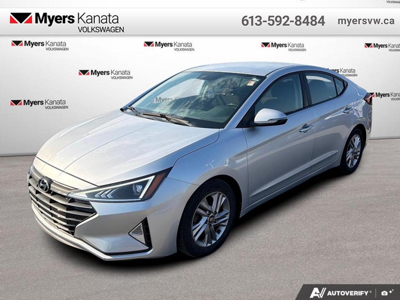 <b>Heated Seats,  Heated Steering Wheel,  Android Auto,  Apple CarPlay,  Rear View Camera!</b><br> <br>  Compare at $15909 - Our Price is just $15446! <br> <br>This 2019 Hyundai Elantra delivers quality and refinement thats hard to find in a compact. This 2019 Hyundai Elantra is fresh on our lot in Kanata.<br> <br>Built to be stronger yet lighter, more powerful and much more fuel efficient, this new 2019 Hyundai Elantra is the award-winning compact that delivers refined quality and comfort above all. With a stylish aerodynamic design and excellent performance, this Elantra stands out as a leader in its competitive class.<br> <br>This sedan has 80,511 km. Its nice in colour. It has an Automatic transmission and is powered by a 147HP 2.0L 4 Cylinder Engine. It may have some remaining factory warranty, please check with dealer for details. <br> <br> Our Elantras trim level is Preferred w/sun and safety pkg. Upgrade to the Preferred trim of the Elantra and get treated to a host of features including heated side mirrors, a 6 speaker stereo with a 7 inch touch screen, Android and Apple smartphone connectivity, Bluetooth, heated front bucket seats, a heated steering wheel, cruise control, remote keyless entry, air conditioning, front and rear cup holders, power door locks, blind spot detection, lane change assist, rear collision warning, a rear view camera and much more. This vehicle has been upgraded with the following features: Heated Seats, Heated Steering Wheel, Android Auto, Apple CarPlay, Rear View Camera, Bluetooth, Air Conditioning.<br> <br>To apply right now for financing use this link: <a href=https://www.myersvw.ca/financing-request/ target=_blank>https://www.myersvw.ca/financing-request/</a><br> <br/><br>Backed by Myers Exclusive NO Charge Engine/Transmission for life program lends itself for your peace of mind and you can buy with confidence. Call one of our experienced Sales Representatives today and book your very own test drive! Why buy from us? Move with the Myers Automotive Group since 1942! We take all trade-ins - Appraisers on site - Full safety inspection including e-testing and professional detailing prior delivery! <br><br>*LIFETIME ENGINE TRANSMISSION WARRANTY NOT AVAILABLE ON VEHICLES MARKED AS-IS, VEHICLES WITH KMS EXCEEDING 140,000KM, VEHICLES 8 YEARS & OLDER, OR HIGHLINE BRAND VEHICLES (eg.BMW, INFINITI, CADILLAC, LEXUS...). FINANCING OPTIONS NOT AVAILABLE ON VEHICLES MARKED AS-IS OR AS-TRADED.<br> Come by and check out our fleet of 30+ used cars and trucks and 110+ new cars and trucks for sale in Kanata.  o~o