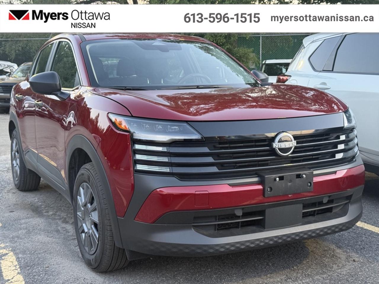 <b>Low Mileage, Heated Seats,  Blind Spot Detection,  Lane Departure Warning,  Apple CarPlay,  Android Auto!</b><br> <br>  Compare at $27805 - Our Price is just $26995! <br> <br>Make the most of every day with the versatile, spirited, and efficient 2025 Kicks. This 2025 Nissan Kicks is fresh on our lot in Ottawa.<br> <br>This Kicks did not take any shortcuts, but it is offering you a shortcut to possibility. Make the most of every day with intelligent features that help you express your personal style and feel your playlist with the incredible infotainment system. It really is time you put you first, and this 2025 Kicks is here for it.<br> <br>This low mileage SUV has just 15,300 km. Its Red in colour and is completely accident free based on the <a href=https://vhr.carfax.ca/?id=lv7ET03WzVd91f9xK5GJbnJBNrxLc+mv target=_blank>CARFAX Report</a>. It has an Automatic transmission and is powered by a 141HP 2.0L 4 Cylinder Engine. <br> <br> Our Kickss trim level is S. Standard features include heated front seats, blind spot warning, lane departure warning, collision mitigation, and rear parking sensors. Also standard is a 12.3-inch infotainment screen with wireless Apple CarPlay and Android Auto, and SiriusXM satellite radio. This vehicle has been upgraded with the following features: Heated Seats, Blind Spot Detection, Lane Departure Warning, Apple CarPlay, Android Auto.<br> <br>To apply right now for financing use this link: <a href=https://www.myersottawanissan.ca/finance target=_blank>https://www.myersottawanissan.ca/finance</a><br> <br/><br>Get the amazing benefits of a Nissan Certified Pre-Owned vehicle!!! Save thousands of dollars and get a pre-owned vehicle that has factory warranty, 24 hour roadside assistance and rates as low as 2.99%!!! <br>*LIFETIME ENGINE TRANSMISSION WARRANTY NOT AVAILABLE ON VEHICLES WITH KMS EXCEEDING 140,000KM, VEHICLES 8 YEARS & OLDER, OR HIGHLINE BRAND VEHICLE(eg. BMW, INFINITI. CADILLAC, LEXUS...)<br> Come by and check out our fleet of 30+ used cars and trucks and 150+ new cars and trucks for sale in Ottawa.  o~o