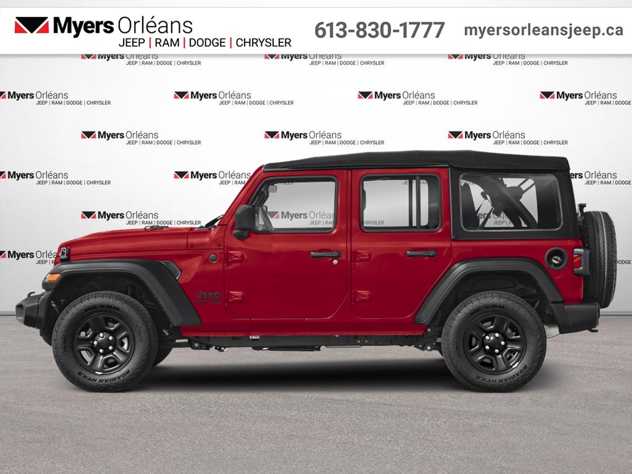 <b>Safety Group, Freedom Top!</b><br> <br> Enhanced safety features and connectivity options keep you secure and in touch wherever your path leads.<br> <br>The 2026 Jeep Wrangler blends iconic design with modern innovation to deliver an unmatched driving experience on and off the road. Its durable build, open-air freedom, and advanced off-road systems make it the go-to SUV for those who live for adventure. With refined comfort, cutting-edge technology, and Jeeps legendary capability, the Wrangler remains the benchmark for authentic, all-terrain performance.<br> <br>This Firecracker Red SUV has an Automatic transmission and is powered by a 285HP 3.6L V6 Cylinder Engine. <br> <br> Our Wranglers trim level is Willys. This off-road icon in the Willys trim features off-road wheels with beefier suspension, comes standard with front and rear tow hooks, front fog lamps, and a manual convertible top with fixed rollover protection. Also standard include front and rear illuminated cupholders, air conditioning, full carpet floors with all-weather mats, an 8-speaker audio system, and a 12.3-inch infotainment screen powered by Uconnect 5W, with smartphone integration and mobile hotspot internet access. Additional features include cruise control, a rearview camera, and even more. This vehicle has been upgraded with the following features: Safety Group, Freedom Top.<br><br> View the original window sticker for this vehicle with this url <b><a href=http://www.chrysler.com/hostd/windowsticker/getWindowStickerPdf.do?vin=1C4PJXDG7TW340565 target=_blank>http://www.chrysler.com/hostd/windowsticker/getWindowStickerPdf.do?vin=1C4PJXDG7TW340565</a></b>.<br> <br>To apply right now for financing use this link: <a href=https://www.myersorleansjeep.ca/apply-for-financing/ target=_blank>https://www.myersorleansjeep.ca/apply-for-financing/</a><br> <br/>Total rebate of $11850 is reflected in the price. Includes $1,850 Bonus Cash, applied after tax. 5.29% financing for 96 months. <br> Buy this vehicle now for the lowest weekly payment of <b>$188.38</b> with $0 down for 96 months @ 5.29% APR O.A.C. ( Plus applicable taxes - **Rebates may not be applicable on all purchase types [cash, lease, or finance]. Eligibility and conditions may vary. Please see dealer for full details and confirmation of eligibility. / Total Obligation of $78367 ). Incentives expire 2026-08-31. See dealer for details. <br><br>The road to new driving experiences begins in our inventory, where youll find an incredible array of brand-new cars, trucks, minivans, and SUVs, including two of our bestselling models, the Dodge Ram 1500 and the Dodge Grand Caravan. If you want to know what the cutting edge of automotive technology looks like, all you have to do is visit Myers Orleans Jeep! Each model comes loaded with the convenient features and cool technology that help make every trip memorable. Looking for additional everyday luxury at a price thats incredibly wallet-friendly? Choose from our selection of quality pre-owned models! If you can think of a road, our friendly and knowledgeable sales team will help you find the perfect vehicle to drive it.<br><br>We may be a well-established dealership thats been part of the community for many years, but that doesnt mean were stuck in the past! At Myers Orleans Jeep, were proud to provide a fresh, modern approach to car buying. Using our array of online tools, you can browse our extensive inventory, schedule a service appointment, order parts, and even apply for credit from wherever youve got a connection. Our goal is to create relationships that will last, and we know that the best way to do this is by providing a dealership experience thats based on honesty, transparency, trust, and a commitment to customers. Stop by today and discover all the ways we go above and beyond for you.<br><br> Come by and check out our fleet of 40+ used cars and trucks and 70+ new cars and trucks for sale in Orleans.  o~o