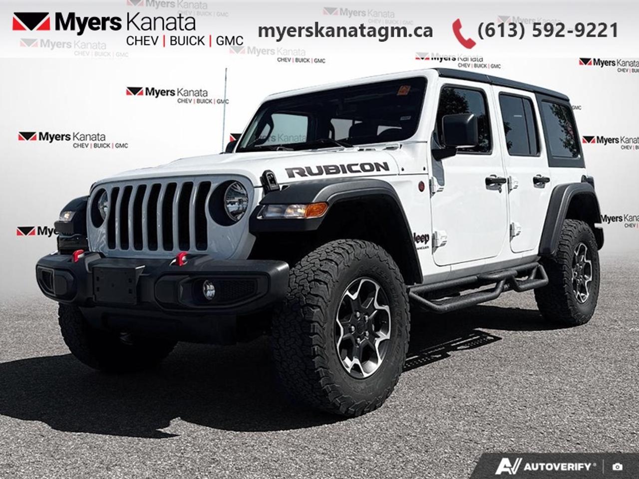 <b>Off-Road Suspension,  Navigation,  Premium Audio,  4G Wi-Fi,  Climate Control!</b><br> <br> This 2023 Jeep Wrangler is fresh on our lot in Kanata.<br> <br>No matter where your next adventure takes you, this Jeep Wrangler is ready for the challenge. With advanced traction and handling capability, sophisticated safety features and ample ground clearance, the Wrangler is designed to climb up and crawl over the toughest terrain. Inside the cabin of this Wrangler offers supportive seats and comes loaded with the technology you expect while staying loyal to the style and design youve come to know and love.<br> <br>This SUV has 54,978 km. Its nice in colour. It has a Manual transmission and is powered by a 270HP 2.0L 4 Cylinder Engine. <br> <br> Our Wranglers trim level is Unlimited Rubicon. This Unlimited Rubicon is ready for the rockiest trails, with beefy off-road suspension, heavy duty dampers, driver-selectable front and rear locking differentials, 5 skid plates for undercarriage protection, upgraded aluminum wheels with a full-size spare, a manual convertible top with fixed roll-over protection, and power heated side mirrors. Additional features include towing equipment including trailer sway control, two tow hooks on the front bumper and one on the rear, front fog lamps, and a ParkView back-up camera. Connectivity is handled by an upgraded 8.4-inch screen powered by Uconnect 4C NAV, and features inbuilt navigation, Apple CarPlay, Android Auto, 4G LTE mobile hotspot internet access, and an upgraded 9-speaker Alpine audio system. Comfort and convenience features also include power rear windows, a leatherette-wrapped steering wheel, illuminated front and rear cupholders, two 12-volt DC and a 120-volt AC power outlets, proximity keyless entry with push button start, voice-activated dual-zone front climate control, front and rear map lights, and all-weather floor mats. This vehicle has been upgraded with the following features: Off-Road Suspension, Navigation, Premium Audio, 4G Wi-Fi, Climate Control, Apple CarPlay, Android Auto.<br> To view the original window sticker for this vehicle view this <a href=http://www.chrysler.com/hostd/windowsticker/getWindowStickerPdf.do?vin=1C4HJXFN6PW695278 target=_blank>http://www.chrysler.com/hostd/windowsticker/getWindowStickerPdf.do?vin=1C4HJXFN6PW695278</a>. <br/><br> <br>To apply right now for financing use this link: <a href=https://www.myerskanatagm.ca/finance/ target=_blank>https://www.myerskanatagm.ca/finance/</a><br> <br/><br>Price is plus HST and licence only.<br> Book a test drive today at myerskanatagm.ca<br>*LIFETIME ENGINE TRANSMISSION WARRANTY NOT AVAILABLE ON VEHICLES WITH KMS EXCEEDING 140,000KM, VEHICLES 8 YEARS & OLDER, OR HIGHLINE BRAND VEHICLE(eg. BMW, INFINITI. CADILLAC, LEXUS...)<br> Come by and check out our fleet of 40+ used cars and trucks and 150+ new cars and trucks for sale in Kanata.  o~o