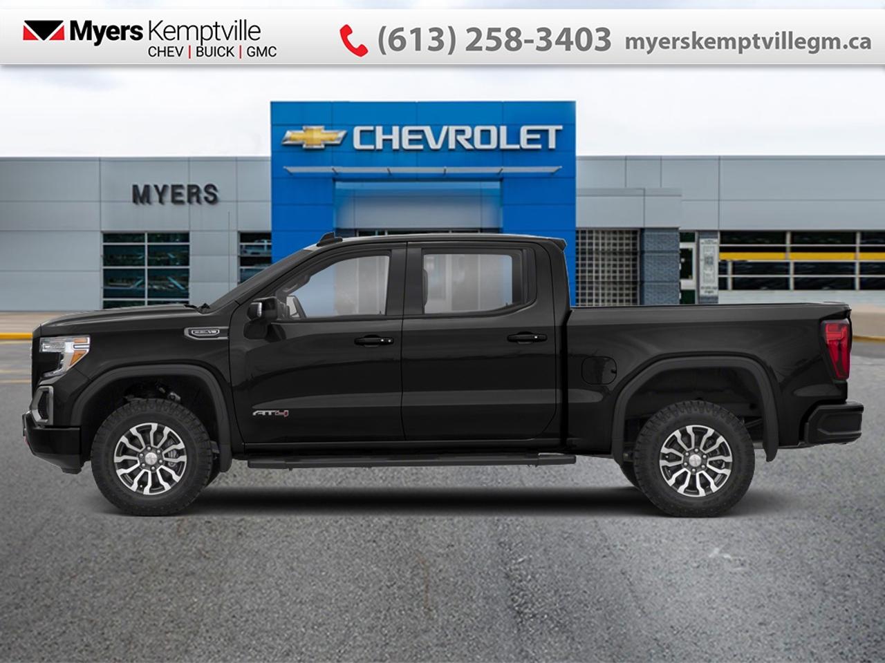 <b>Leather Seats,  Cooled Seats,  Off Road Suspension,  Heated Seats,  Memory Seat!</b><br> <br> This 2019 GMC Sierra 1500 is for sale today.<br> <br>This GMC Sierra 1500 stands out against all other pickup trucks, with sharper, more powerful proportions that creates a commanding stance on and off the road. Next level comfort and technology is paired with its outstanding performance and capability. Inside, the Sierra 1500 supports you through rough terrain with expertly designed seats and a pro grade suspension. Youll find an athletic and purposeful interior, designed for your active lifestyle. Get ready to live like a pro in this amazing 2019 GMC Sierra 1500!<br> <br>This pickup has 165,000 km. Its Black in colour. It has an Automatic transmission and is powered by a smooth engine. <br> <br> Our Sierra 1500s trim level is AT4. Upgrading to this Sierra 1500 AT4 is an excellent choice as it comes loaded with leather heated and cooled seats, unique aluminum wheels, remote engine start, an off road suspension package, LED cargo box lighting with a spray in bed liner, a large 8 inch touchscreen display paired with Apple CarPlay and Android Auto, bluetooth streaming audio and is 4G LTE capable. Additional features include a heated leather wrapped steering wheel, power-adjustable heated side mirrors, remote keyless entry with push button start, a MultiPro tailgate, HD rear vision camera, StabiliTrak with hill descent control, signature LED lighting, 10-way power seats, a CornerStep rear bumper and a GMC ProGrade trailering system for added convenience. This vehicle has been upgraded with the following features: Leather Seats, Cooled Seats, Off Road Suspension, Heated Seats, Memory Seat, Remote Start, Aluminum Wheels.<br> <br>To apply right now for financing use this link: <a href=https://www.myerskemptvillegm.ca/finance/ target=_blank>https://www.myerskemptvillegm.ca/finance/</a><br> <br/><br>Myers deals with almost every major lender and can offer the most competitive financing options available. All of our premium used vehicles are fully detailed, subjected to a minimum 150 point inspection and are fully backed by the dealership and General Motors. <br><br>For more details on our Myers Exclusive Engine Transmission for life coverage, follow this link: <a href=https://www.myerskanatagm.ca/myers-engine-transmission-for-life/>Life Time Coverage</a>*LIFETIME ENGINE TRANSMISSION WARRANTY NOT AVAILABLE ON VEHICLES WITH KMS EXCEEDING 140,000KM, VEHICLES 8 YEARS & OLDER, OR HIGHLINE BRAND VEHICLE(eg. BMW, INFINITI. CADILLAC, LEXUS...) o~o