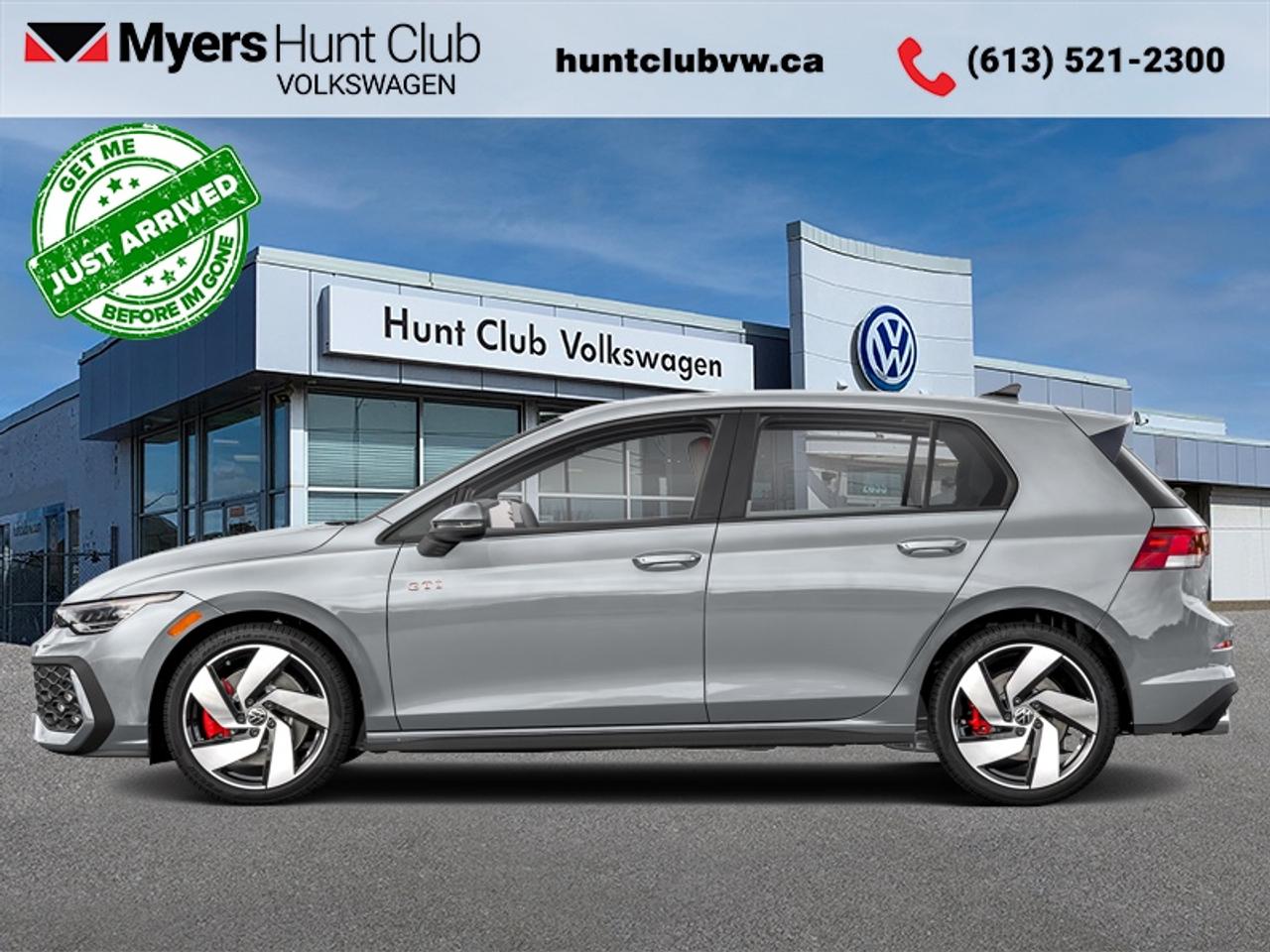 <b>Sport Suspension,  Navigation,  Heated Seats,  Wireless Charging,  Heated Steering Wheel!</b><br> <br> The 2026 Volkswagen Golf GTI commands attention with its confident stance, sporty design cues and unmistakable character on the road.<br> <br>From the outside, the Golf GTI presents a clean hatch profile, assertive front fascia and distinctive accents that convey its performance-minded nature. Inside, the cabin showcases quality materials, modern infotainment and seating crafted to keep both driver and passengers engaged and comfortable. With its sporty attitude, smart features and Volkswagens commitment to engineering excellence, the Golf GTI is a refined choice for those who want everyday usability with a performance edge.<br> <br>This Moonstone Grey hatchback has an Automatic transmission and is powered by a 241HP 2.0L 4 Cylinder Engine. <br> <br> Our Golf GTIs trim level is Auto. This trim comes standard with great features such as sport-tuned suspension, heated front sport seats, a heated leather-wrapped steering wheel, mobile device wireless charging, and a 12.9-inch infotainment screen with inbuilt navigation, Apple CarPlay, Android Auto, and a 6-speaker audio system with a subwoofer. Additional features include lane keep assist with lane departure warning, blind spot detection, park distance control with front and rear parking sensors, rear collision mitigation, two 12-volt DC power outlets, cruise control with steering wheel controls, a back-up camera, and even more. This vehicle has been upgraded with the following features: Sport Suspension, Navigation, Heated Seats, Wireless Charging, Heated Steering Wheel, Blind Spot Detection, Lane Keep Assist.<br><br> <br>To apply right now for financing use this link: <a href=https://www.huntclubvw.ca/financing-request/ target=_blank>https://www.huntclubvw.ca/financing-request/</a><br> <br/>Incentives expire 2026-08-31. See dealer for details. <br><br>At Myers Hunt Club Volkswagen, our focus is customers like you. Our dedicated service, parts, and sales team are here to make your automotive experience a special one. We are very proud of our achievements and awards over the last 25 years and are committed to providing the same great service to our present and future customers. If youre looking for a vehicle, Myers Hunt Club Volkswagen is your destination for new, used, and certified pre-owned Volkswagen vehicles as well as other makes and models. Whatever your needs, we can help you here at Myers Hunt Club Volkswagen. </br><br> Come by and check out our fleet of 50+ used cars and trucks and 130+ new cars and trucks for sale in Gloucester.  o~o