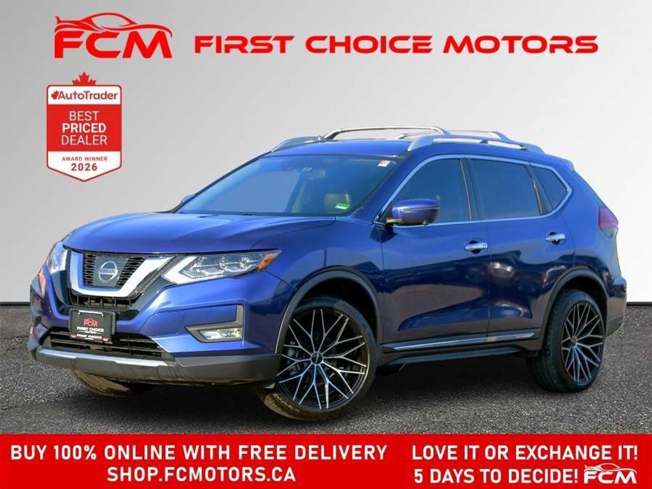 ** ** SPECIAL LIMITED TIME OFFER ** ** PURCHASE ANY VEHICLE THIS WEEK AND RECEIVE 4 BRAND-NEW ALL-SEASON TIRES AT NO ADDITIONAL COST!!! DONT MISS THIS EXCLUSIVE CHANCE TO UPGRADE YOUR RIDE AND STAY PREPARED FOR ANY WEATHER!!!       EXCITING NEWS FROM FIRST CHOICE MOTORS! Our brand-new online showroom is now open to the public, bringing the ultimate car shopping experience right to your fingertips! Enjoy a 100% online car shopping experience, with over 500 certified vehicles in stock, comprehensive protection plans, and thousands of new auto parts & accessories available! Plus, for a limited time, were offering FREE deliveries across Ontario on all vehicle purchases! Dont miss outvisit Shop.fcmotors.ca to find and upgrade your perfect vehicle today!      Welcome to First Choice Motors, the largest car dealership in Toronto of pre-owned cars, SUVs, and vans priced between $5000-$15,000. With an impressive inventory of over 300 vehicles in stock, we are dedicated to providing our customers with a vast selection of affordable and reliable options.       Were thrilled to offer a used 2017 Nissan Rogue SL, blue color with 174,000km (STK#10204) This vehicle was $13990 NOW ON SALE FOR $12990. It is equipped with the following features:   - Automatic Transmission   - Leather Seats   - Sunroof   - Heated seats   - Navigation   - All wheel drive   - Bluetooth   - Reverse camera   - Alloy wheels   - Power windows   - Power locks   - Power mirrors   - Air Conditioning      At First Choice Motors, we believe in providing quality vehicles that our customers can depend on. All our vehicles come with a 36-day guarantee on all safety related items. We also offer additional warranty options up to 5 years for our customers who want extra peace of mind.      Furthermore, all our vehicles are sold fully certified with brand new brakes rotors and pads, a fresh oil change, and brand new set of all-season tires installed & balanced. You can be confident that this car is in excellent condition and ready to hit the road.      At First Choice Motors, we believe that everyone deserves a chance to own a reliable and affordable vehicle. Thats why we offer financing options with low interest rates starting at 7.9% O.A.C. Were proud to approve all customers, including those with bad credit, no credit, students, and even 9 socials. Our finance team is dedicated to finding the best financing option for you and making the car buying process as smooth and stress-free as possible.      Our dealership is open 7 days a week to provide you with the best customer service possible. We carry the largest selection of used vehicles for sale under $9990 in all of Ontario. We stock over 300 cars, mostly Hyundai, Chevrolet, Mazda, Honda, Volkswagen, Toyota, Ford, Dodge, Kia, Mitsubishi, Acura, Lexus, and more. With our ongoing sale, you can find your dream car at a price you can afford. Come visit us today and experience why we are the best choice for your next used car purchase!      All prices include $22.00 OMVIC Fee.  Excludes, license plates, ownership registration and ONTARIO HST (13%)   *No Credit Card payments can be accepted for Vehicle Purchases*    *No Credit Card payments can be accepted for Vehicle Purchases*