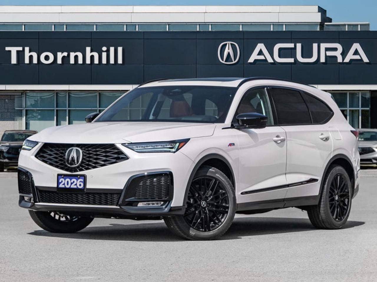 ** This disclosure applied to pre-owned inventory only: The online price includes a $1000 financing credit. For cash purchases, an additional $1000 dollars will be added to the price.*Brand new and ready for the road, the 2026 Acura MDX Platinum Elite A brings premium comfort, confident V-6 power, and all-wheel drive capability to every trip. Finished in White with a bold Red interior, this luxury SUV blends refined design with practical family-friendly versatility for drivers in Thornhill.With 4 doors, an automatic transmission, and a 3.5-litre premium gasoline V-6 engine, the 2026 Acura MDX Platinum Elite A delivers smooth response and composed performance. This Acura SUV is built for daily commuting, weekend travel, and year-round confidence, supported by Acura engineering and a well-appointed cabin.FEATURES OF THE MDX Platinum Elite A3.5-litre V-6 with all-wheel driveWhite exterior with Red interiorPower liftgate for easy loadingPremium comfort with modern driver aidsADVANCED SAFETY FEATURESAnti-Lock Braking System for controlled stopsStability Control helps maintain secure handlingBlind Spot Monitor aids lane awarenessCross-Traffic Alert supports safer reversingThe 2026 Acura MDX Platinum Elite A is well equipped to help support driver confidence in changing traffic and weather. A backup camera, lane departure warning, traction control, and child safety locks add useful peace of mind for family use and everyday driving around Thornhill and beyond.PERFORMANCE AND EFFICIENCY3.5-litre V-6 delivers smooth powerAutomatic transmission supports refined accelerationAll-wheel drive adds year-round confidenceCruise control helps on longer drivesThis 2026 Acura MDX Platinum Elite A uses a premium gasoline 3.5-litre V-6 engine rated at 212 litres displacement notation in listing format, paired with automatic transmission and all-wheel drive. The result is a smooth, capable drive with steady power delivery and confident traction in varied Canadian conditions.COMFORT AND CONVENIENCEHeated front seats add cold-weather comfortHeated steering wheel feels great in winterMemory seats save preferred settingsRemote starter adds everyday convenienceInside, the 2026 Acura MDX Platinum Elite A is designed for comfort and ease. Front air conditioning, power windows, power steering, keyless entry, adjustable steering wheel, heated mirrors, rain-sensing windshield wipers, and an auto-dimming rearview mirror all help make each trip more relaxed and simple.TECHNOLOGY AND CONNECTIVITYBluetooth integration supports hands-free communicationHD Radio offers clear audio entertainmentSmart device integration adds easy accessWiFi hotspot keeps passengers connectedThe 2026 Acura MDX Platinum Elite A also features steering wheel audio controls for simple access on the move. Automatic headlights and turn signal mirrors add convenience, while adaptive cruise control helps reduce stress during highway travel and busy commuting.CARGO SPACEPower liftgate simplifies cargo area accessRear spoiler adds sporty utility appealFour-door layout supports daily practicalityVersatile SUV shape suits family needsThe 2026 Acura MDX Platinum Elite A offers the flexible cargo utility expected from a premium midsize SUV. The rear area is well suited for groceries, sports gear, luggage, and day-to-day errands, while the wide-opening liftgate helps make loading and unloading easier.WHAT OTHER OWNERS LIKESmooth V-6 power for daily drivingComfortable cabin with useful winter featuresUser-friendly technology for connected travelConfident all-wheel drive in poor weatherThis 2026 Acura MDX Platinum Elite As VIN is: 5J8YE1H97TL804748 .