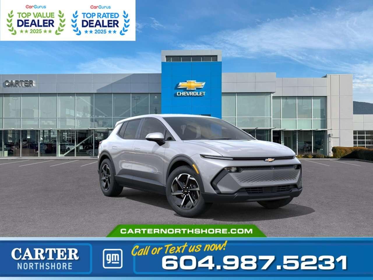 <b>GREAT NEWS! EMPLOYEE PRICING IS BACK!</b> Unlock exceptional savings on eligible new electric vehicles. Combine Employee Pricing with available incentives and drive home an EV for less. <b>Available Savings Include</b>: 	$2,700 Employee Pricing Credit 	$1,000 Non stackable cash delivery allowance 	$2,300 Stackable cash delivery allowance Experience the future of driving in the 2026 Chevrolet Equinox LT EV, an all-electric SUV that delivers comfort, technology, and everyday practicality. Enjoy a smooth, quiet ride with a 17.7-inch touchscreen featuring Google built-in navigation, an 11-inch Driver Information Centre, Adaptive Cruise Control, heated front seats and steering wheel, HD Surround Vision, and advanced driver assistance features for added confidence. Efficient, spacious, and ready for every journey, this Equinox EV is built for modern life. Come take it for a test drive today and experience all this stylish vehicle has to offer! <b>WHY CARTER GM NORTHSHORE?</b> - An unrivalled vehicle purchasing experience! - Exceeding our loyal customers expectations since 1990 - 4.7 Google star rating (with 1,700+ customer reviews) - CarGurus Top-Rated Dealer 2025 Award - CarGurus Top Value Dealer 2025 Award - Vehicle trades welcome! Best price guaranteed! - We provide upfront pricing, zero hidden fees, and 100% transparency - Fast approvals and 99% acceptance rates (no matter your current credit status!) - Multilingual staff (many languages spoken) - Comfortable non-pressured environment with in-store television, WIFI and a childrens play area! <p><img src=https://gmtadvantage-com.cdn-convertus.com/uploads/sites/16/2025/09/Carter-GM-Burnaby-Car-Gurus-Awards-2025.png alt="" width="300" height="77" /></p> Were here to help you drive the vehicle you want, the vehicle you deserve! <b>QUESTIONS? GREAT! WEVE GOT ANSWERS!</b> To speak with a friendly vehicle specialist - <b>CALL NOW!</b> <small>The advertised price includes all standard dealer fees and any applicable manufacturer or dealer incentives. It does not include applicable taxes, licensing, insurance, or optional products or services. Dealer fees will be clearly broken out and itemized on the bill of sale, maximum total of fees $699.00. Prices are shown in Canadian dollars. While we make every effort to ensure accuracy, vehicle details, pricing, options, and availability are subject to change without notice. Please confirm all information with dealership sales management before purchase. Dealer Code: 81121</small>