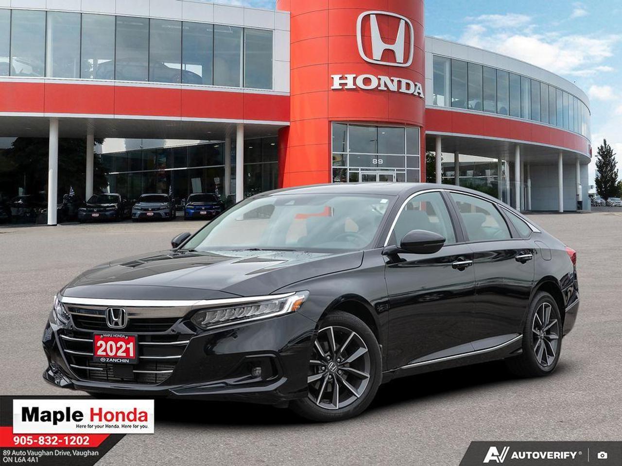 Black Leather.
2021 Honda Accord EX-L Leather Seats| Sunroof| Blind Spot Sensors| Auto S

Odometer is 731 kilometers below market average!

EX-L Leather Seats| Sunroof| Blind Spot Sensors| Auto S FWD CVT I4 DOHC 16V Turbocharged

Certified.

Certification Program Details: * 7 year / 160,000 km Power Train Warranty whichever comes first. This is an additional 2 year/60,000 kms beyond the original factory Power Train warranty. Honda Certified Used Vehicles also have the option to upgrade to a Honda Plus Extended Warranty * Vehicle history report. Access to My Honda * Multipoint Inspection * 24 hours/day, 7 days/week * 7 day/1,000 km exchange privilege whichever comes first * Exclusive finance rates on Certified Pre-Owned Honda models AWD CVT

Why Buy from Maple Honda? REVIEWS: Why buy an used car from Maple Honda? Our reviews will answer the question for you. We have over 2,500 Google reviews and have an average score of 4.9 out of a possible 5. Who better to trust when buying an used car than the people who have already done so? DEPENDABLE DEALER: The Zanchin Group of companies has been providing new and used vehicles in Vaughan for over 40 years. Since 1973 our standards of excellent service and customer care has enabled us to grow to over 34 stores in the Great Toronto area and beyond. Still family owned and still providing exceptional customer care. WARRANTY / PROTECTION: Buying an used vehicle from Maple Honda is always a safe and sound investment. We know you want to be confident in your choice and we want you to be fully satisfied. That&rsquo;s why ALL our used vehicles come with our limited warranty peace of mind package included in the price. No questions, no discussion - 30 days safety related items only. From the day you pick up your new car you can rest assured that we have you covered. TRADE-INS: We want your trade! Looking for the best price for your car? Our trade-in process is simple, quick and easy. You get the best price for your car with a transparent, market-leading value within a few minutes whether you are buying a new one from us or not. Our Used Sales Department is ALWAYS in need of fresh vehicles. Selling your car? Contact us for a value that will make you happy and get paid the same day. Https:/www.maplehonda.com.

Easy to buy, easy for servicing. You can find us in the Maple Auto Mall on Jane Street north of Rutherford. We are close both Canada&rsquo;s Wonderland and Vaughan Mills shopping centre. Easy to call in while you are shopping or visiting Wonderland, Maple Honda provides used Honda cars and trucks to buyers all over the GTA including, Toronto, Scarborough, Vaughan, Markham, and Richmond Hill. Our low used car prices attract buyers from as far away as Oshawa, Pickering, Ajax, Whitby and even the Mississauga and Oakville areas of Ontario. We have provided amazing customer service to Honda vehicle owners for over 40 years. As part of the Zanchin Auto group we offer dependable service and excellent customer care. We are here for you and your Honda.
