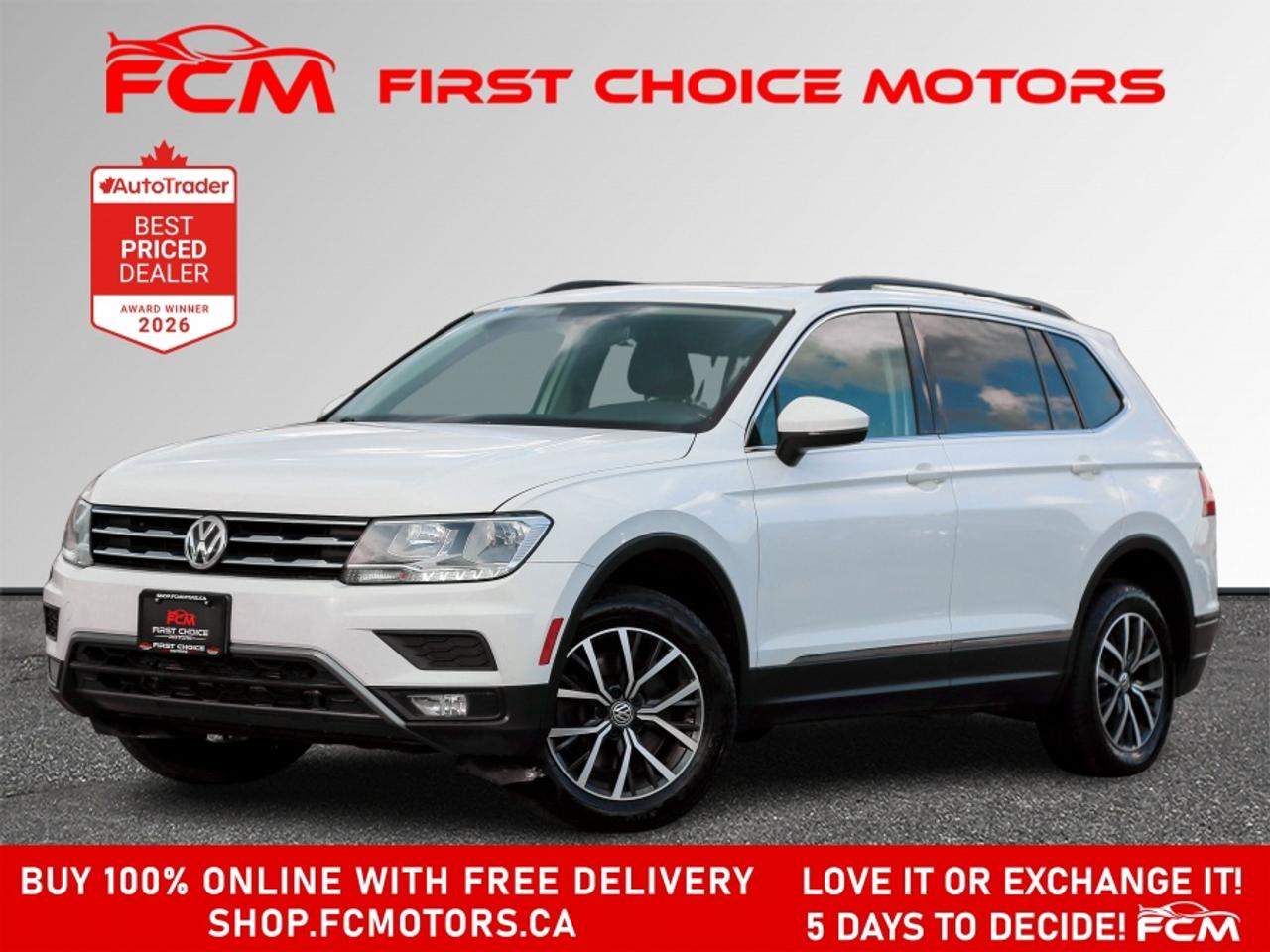 ** ** SPECIAL LIMITED TIME OFFER ** ** PURCHASE ANY VEHICLE THIS WEEK AND RECEIVE 4 BRAND-NEW ALL-SEASON TIRES AT NO ADDITIONAL COST!!! DON   T MISS THIS EXCLUSIVE CHANCE TO UPGRADE YOUR RIDE AND STAY PREPARED FOR ANY WEATHER!!! <br><br>EXCITING NEWS FROM FIRST CHOICE MOTORS! Our brand-new online showroom is now open to the public, bringing the ultimate car shopping experience right to your fingertips! Enjoy a 100% online car shopping experience, with over 500 certified vehicles in stock, comprehensive protection plans, and thousands of new auto parts & accessories available! Plus, for a limited time, were offering FREE deliveries across Ontario on all vehicle purchases! Dont miss out   visit Shop.fcmotors.ca to find and upgrade your perfect vehicle today!<br><br>Welcome to First Choice Motors, the largest car dealership in Toronto of pre-owned cars, SUVs, and vans priced between $5000-$15,000. With an impressive inventory of over 300 vehicles in stock, we are dedicated to providing our customers with a vast selection of affordable and reliable options. <br><br>Were thrilled to offer a used 2019 Volkswagen Tiguan COMFORTLINE, white color with 211,000km (STK#10207) This vehicle was $13990 NOW ON SALE FOR $11990. It is equipped with the following features:<br>- Automatic Transmission<br>- Leather Seats<br>- Sunroof<br>- Heated seats<br>- All wheel drive<br>- Bluetooth<br>- Reverse camera<br>- Alloy wheels<br>- Power windows<br>- Power locks<br>- Power mirrors<br>- Air Conditioning<br><br>At First Choice Motors, we believe in providing quality vehicles that our customers can depend on. All our vehicles come with a 36-day guarantee on all safety related items. We also offer additional warranty options up to 5 years for our customers who want extra peace of mind.<br><br>Furthermore, all our vehicles are sold fully certified with brand new brakes rotors and pads, a fresh oil change, and brand new set of all-season tires installed & balanced. You can be confident that this car is in excellent condition and ready to hit the road.<br><br>At First Choice Motors, we believe that everyone deserves a chance to own a reliable and affordable vehicle. Thats why we offer financing options with low interest rates starting at 7.9% O.A.C. Were proud to approve all customers, including those with bad credit, no credit, students, and even 9 socials. Our finance team is dedicated to finding the best financing option for you and making the car buying process as smooth and stress-free as possible.<br><br>Our dealership is open 7 days a week to provide you with the best customer service possible. We carry the largest selection of used vehicles for sale under $9990 in all of Ontario. We stock over 300 cars, mostly Hyundai, Chevrolet, Mazda, Honda, Volkswagen, Toyota, Ford, Dodge, Kia, Mitsubishi, Acura, Lexus, and more. With our ongoing sale, you can find your dream car at a price you can afford. Come visit us today and experience why we are the best choice for your next used car purchase!<br><br>All prices include $22.00 OMVIC Fee.  Excludes, license plates, ownership registration and ONTARIO HST (13%)<br>*No Credit Card payments can be accepted for Vehicle Purchases*