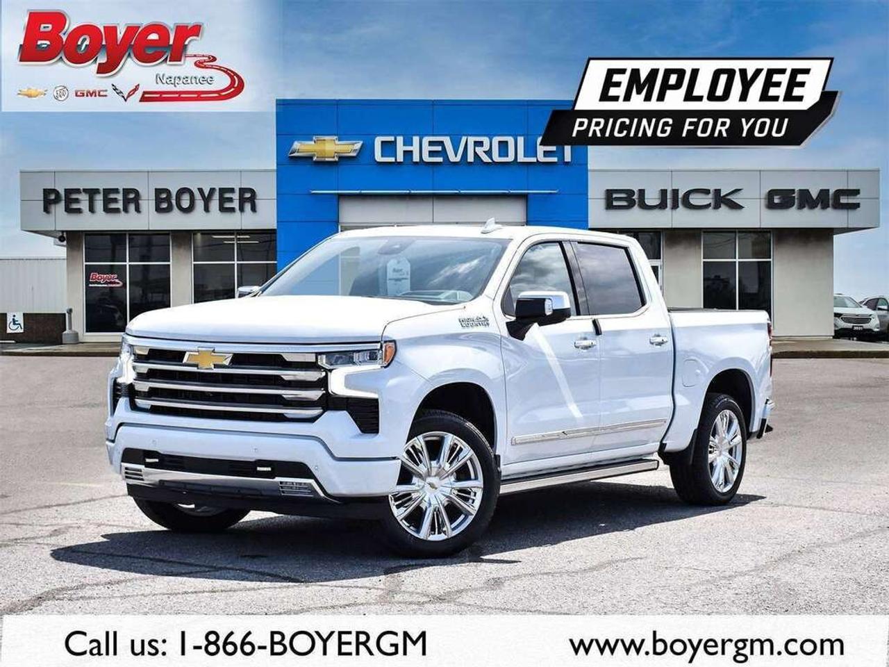 <p>Experience the prowess of the <strong>2026 Chevrolet Silverado 1500 High Country Crew Cab Short Box 4-Wheel Drive</strong>, a stunning white truck that promises exceptional performance with its robust 4×4 drivetrain. Designed for those who demand power, the Silverado houses an impressive 355 RPM at 5600 engine, paired seamlessly with a 10-speed automatic transmission featuring an electronic range selector.</p> <p>The exterior exudes confidence with its 22" painted aluminum wheels fitted with all-season tires, complemented by stylish chrome inserts and a pristine Polar White Tricoat finish. Inside, the luxurious Jet Black/Umbre perforated leather seating surfaces provide a plush ride, with adaptive ride control suspension ensuring smooth handling.</p> <p>Tech enthusiasts will appreciate the state-of-the-art Chevrolet Infotainment 3 Premium System with a 13.4" HD touchscreen, offering seamless connectivity with Google built-in compatibility, Wireless Apple CarPlay, and Android Auto. Stay secure with advanced safety features like the Rear Camera Mirror, lane assist, and the Technology Package which includes a 15" Diagonal Head-Up Display.</p> <p>This Silverado is perfect for families, adventure seekers, and professionals looking for a blend of rugged elegance and cutting-edge technology. Dont miss out on the opportunity to own this powerhouse. Contact Peter Boyer Chevrolet Buick GMC today to learn more or take this new truck for a test drive!</p>