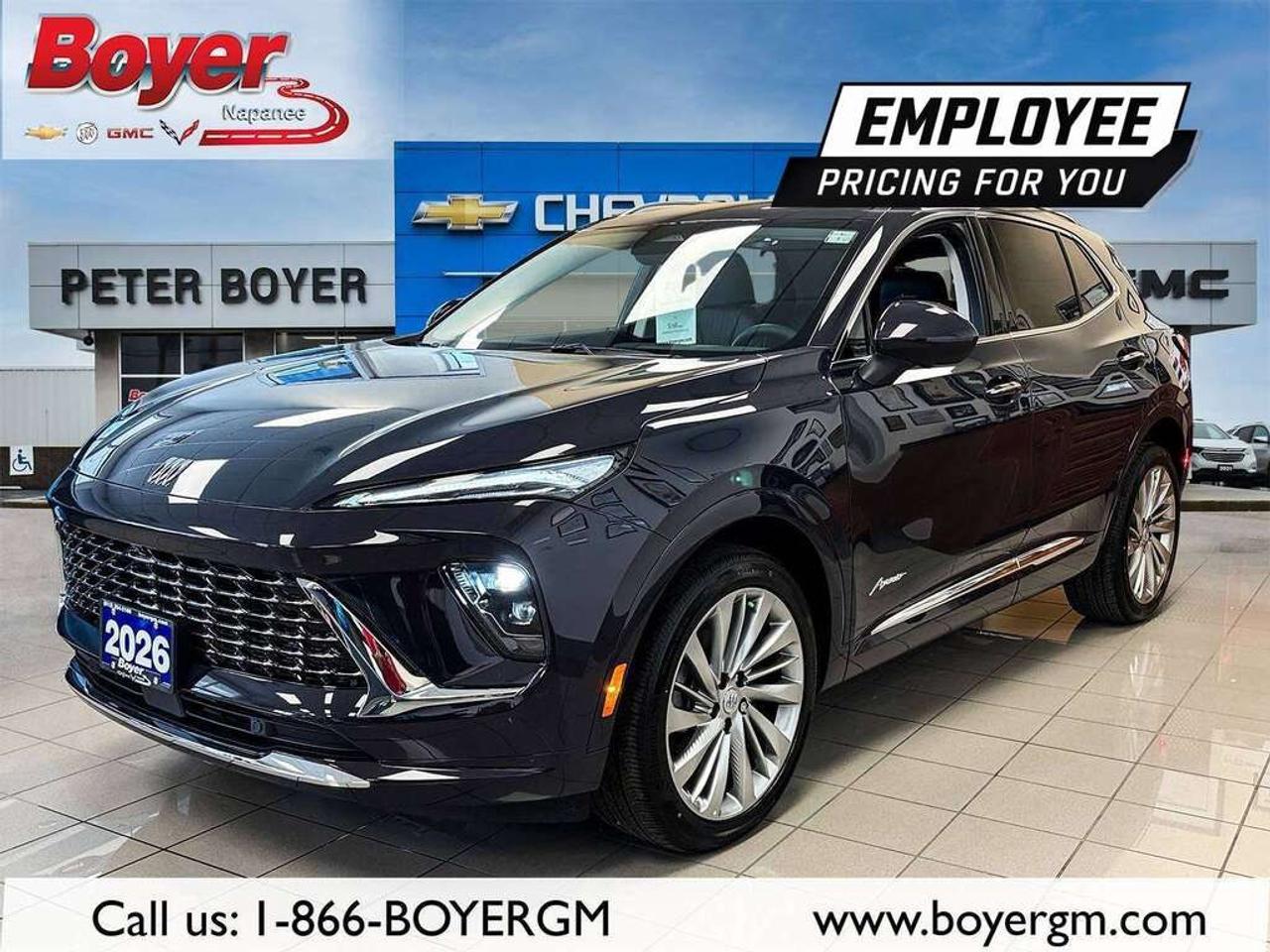 <p>Introducing the all-new 2026 Buick Envision Avenir AWD in a stunning Midnight Opal finish. This SUV is crafted for those who seek a luxurious ride with its automatic transmission and all-wheel drive capabilities, ensuring a smooth and confident experience on the road.</p><p>The Envision Avenir's elegant exterior is accentuated with 20" alloy wheels featuring a pearl nickel finish. Step inside to discover a cabin enveloped in sophisticated black, with quilted and perforated leather-appointed seats that include ebony accents and piping for a touch of elegance. This vehicle offers airy comfort thanks to the sunroof/moonroof and premium appointments that extend from front bucket seats to all-weather floor liners.</p><p>Technology enthusiasts will appreciate the intuitive features like the navigation system, heads-up display, and smart device integration, all accessible through the large touchscreen interface. Safety and driver assistance features include adaptive cruise control, lane assist, and parking sensors, complemented by a robust suite of connectivity options like a Wi-Fi hotspot and SiriusXM with 3 years subscription.</p><p>The 2026 Buick Envision Avenir AWD is designed for discerning drivers who value luxury, technology, and all-weather capability. Luxury seekers should not miss the opportunity to own this harmonious blend of style and function. Contact Peter Boyer Chevrolet Buick GMC today for more information and to arrange a test drive. Your next adventure awaits.</p>