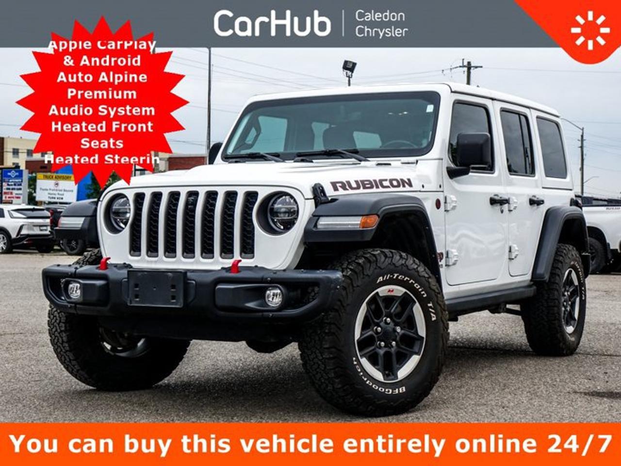 <p>2022 JEEP WRANGLER UNLIMITED RUBICON 4X4</p><p>Bright White / Black Leather | Steel Bumper Group | Cold Weather Group | LED Lighting | Off-Road Camera | Trailer Tow Group | Body-Colour Hardtop | 17-Inch Wheels</p><p>Introducing this exceptionally equipped 2022 Jeep Wrangler Unlimited Rubicon 4X4, finished in Bright White with Black leather-faced seats featuring Rubicon logos and utility grids.</p><p>Powered by the 2.0L turbocharged four-cylinder engine producing 270 horsepower and 295 lb-ft of torque, paired with an 8-speed automatic transmission and Rock-Trac four-wheel drive, this Rubicon delivers responsive performance and serious off-road capability.</p><p>This example features over $13,000 in original factory upgrades, including the Steel Bumper Group, Cold Weather Group, LED Lighting Group, Trailer Tow and Heavy-Duty Electrical Group and body-colour Freedom Top.</p><p>Factory Upgrades & Added Value:</p><p>Body-Colour Freedom Top: Over $2,400 in Added Value</p><p>The removable three-piece hardtop provides improved insulation and security while preserving the Wranglers signature open-air experience. Its body-colour finish creates a more refined and coordinated exterior design.</p><p>8-Speed Automatic Transmission: Nearly $2,000 in Added Value</p><p>The upgraded automatic transmission provides smooth gear changes, responsive acceleration and effortless operation both on the road and over challenging terrain.</p><p>Steel Bumper Group: Nearly $1,600 in Added Value</p><p>Heavy-duty steel front and rear bumpers provide additional durability and authentic Rubicon styling. The front bumper is designed to support serious trail use and off-road accessories.</p><p>Leather-Faced Rubicon Seats: Nearly $1,500 in Added Value</p><p>Premium leather-faced bucket seats feature embroidered Rubicon logos and integrated utility grids. Leather-wrapped interior accents add further refinement.</p><p>LED Lighting Group: Nearly $1,400 in Added Value</p><p>LED headlights, fog lamps, taillamps and daytime running-light accents improve nighttime visibility while giving the Wrangler a modern appearance.</p><p>Cold Weather Group: Nearly $1,000 in Added Value</p><p>Heated front seats, a heated steering wheel and remote start provide valuable comfort during colder Canadian weather.</p><p>17-Inch Black Wheels: Nearly $1,000 in Added Value</p><p>Black aluminum wheels with polished lips create a distinctive appearance and complement the Rubicons aggressive off-road design.</p><p>Trailer Tow and Heavy-Duty Electrical Group: Nearly $900 in Added Value</p><p>A Class II hitch receiver, four and seven-pin wiring, auxiliary switches, a 240-amp alternator and a heavy-duty battery add practical value for towing and accessory installation.</p><p>Additional Equipment & Customer Value:</p><p>Rock-Trac Four-Wheel Drive</p><p>The 4:1 low-range transfer case provides exceptional low-speed control and torque multiplication for rocks, steep grades and demanding terrain.</p><p>Rubicon Off-Road Hardware</p><p>Electronic locking front and rear differentials, an electronic front sway-bar disconnect, Dana axles, skid plates, rock rails, red tow hooks and heavy-duty brakes give the Rubicon serious trail capability.</p><p>Integrated Off-Road Camera</p><p>The forward-facing TrailCam helps the driver see obstacles directly ahead when navigating narrow trails, rocks or steep terrain.</p><p>Off-Road Tires</p><p>LT285/70R17 off-road tires provide additional grip, durability and ground clearance for challenging surfaces.</p><p>Technology and Connectivity</p><p>Uconnect navigation with an 8.4-inch touchscreen, Apple CarPlay, Android Auto, Bluetooth, SiriusXM and Alpine premium audio provide modern connectivity and entertainment.</p><p>Open-Air Versatility</p><p>The removable hardtop, removable doors and fold-down windshield create the distinctive open-air experience that separates the Wrangler from conventional SUVs.</p><p>Safety and Driver Confidence</p><p>ParkView rear camera, electronic stability control, traction control, hill-start assist, trailer sway control, tire-pressure monitoring and advanced airbags provide valuable support.</p><p>SERIOUS RUBICON CAPABILITY WITH PREMIUM EQUIPMENT</p><p>The 2022 Jeep Wrangler Unlimited Rubicon 4X4 combines specialized off-road engineering, open-air freedom, premium comfort and modern technology.</p><p>With its locking differentials, Rock-Trac system, steel bumpers, off-road camera, leather interior and LED lighting, this Rubicon is exceptionally well prepared for both everyday driving and demanding adventures.</p><p>Stock: U7734<br />VIN: 1C4HJXFN9NW109931</p><p>Drive Happy with CarHub</p><p>*** All-inclusive, upfront prices: no haggling, negotiations, pressure or games. ***</p><p>*** Purchase or lease a vehicle and receive a $1,000 CarHub Rewards Card for service. ***</p><p>*** All available manufacturer rebates have been applied and included in our sale price. ***</p><p>*** Purchase this vehicle fully online on CarHub websites. ***</p><p>Transparency Statement</p><p>USED VEHICLES: Online prices and payments are for finance purchases. Please note there is an $850 safety certification fee. If not Certified, then as per OMVIC Regulations the vehicle is deemed to be not drivable and Not Certified. Cash purchases for used vehicles have a $2,350 surcharge which includes the safety certification (the finance price + $2,350).</p><p>NEW VEHICLES: New financed vehicles are subject to an $850 Processing Fee. New cars priced at over $100,000 including add-ons or accessories are subject to the additional federal luxury tax.</p><p>While every effort is taken to avoid errors, technical or human error can occur, so please confirm vehicle features, options, materials and other specifications with your CarHub representative by calling us or visiting the dealership.</p><p>CarHub used vehicles come standard with 1 key. If we receive more than one key from the previous owner, we include them with the vehicle. Additional keys may be purchased at the time of sale.</p><p>Payments are estimates based on a standard term and rate on approved credit. Terms, rates, payments and prices may vary or change without notice. Please see our website for details.</p>