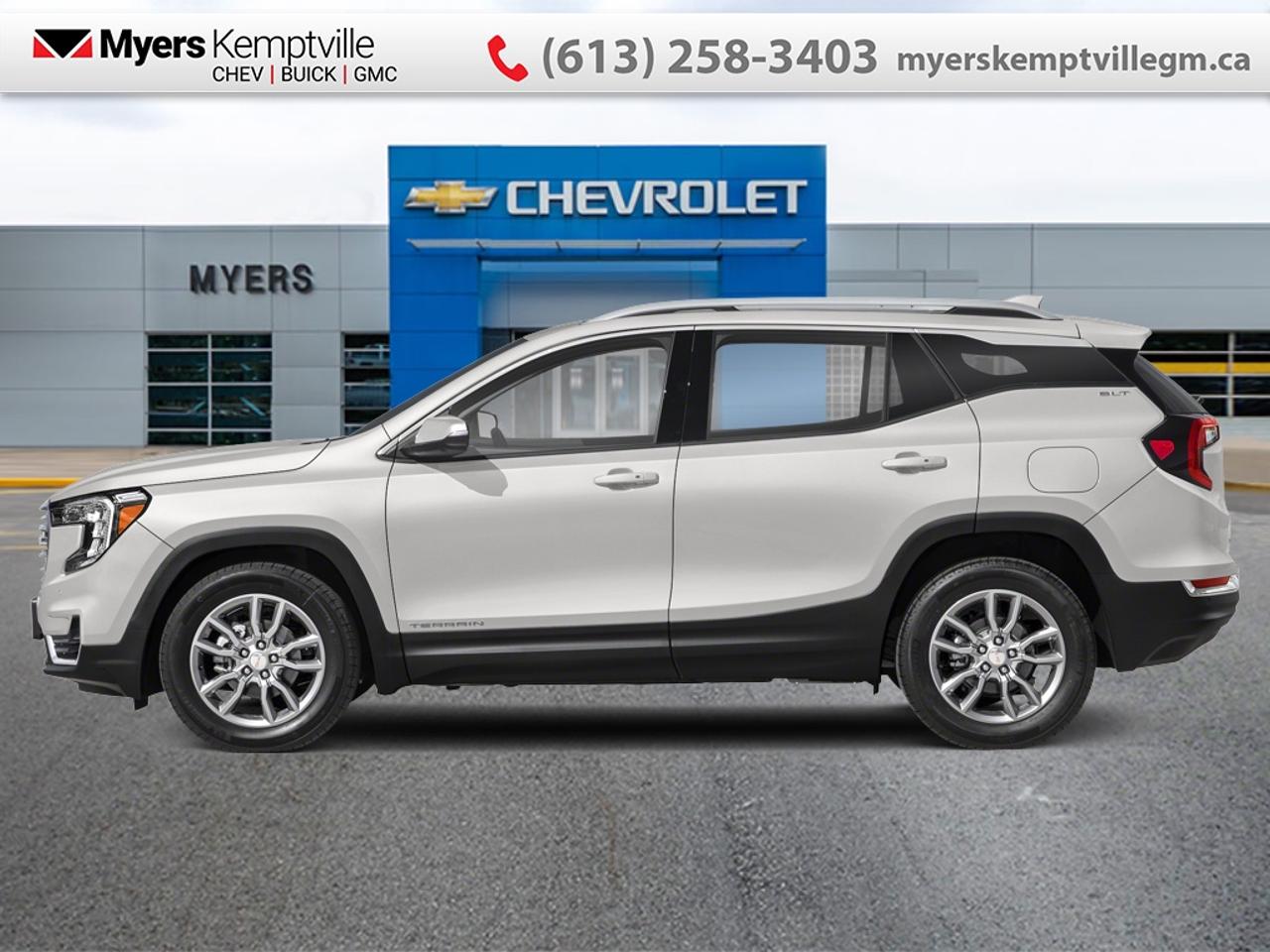 <b>Remote Start,  Aluminum Wheels,  Lane Keep Assist,  Forward Collision Alert,  Rear View Camera!</b><br> <br> This 2022 GMC Terrain is for sale today.<br> <br>This 2022 GMC Terrain shows that Professional Grade is more than an idea, its a way of life. From endless details that relentlessly improve the SUVs usability, to striking style, and amazing capability, this 2022 Terrain is exactly what you expect from a GMC SUV. The interior has a clean design, with upscale materials like soft-touch surfaces and premium trim. Quiet, spacious and comfortable, this Terrain is exactly what youd expect from the Professional Grade SUV. For the next step in the evolution of the crossover and small SUV segment, dont miss this GMC Terrain.<br> <br>This SUV has 69,724 km. Its White in colour. It has an Automatic transmission and is powered by a 170HP 1.5L 4 Cylinder Engine. <br> <br> Our Terrains trim level is SLE AWD. This awesome all-wheel drive crossover comes with an impressive list of features such as a colour touchscreen infotainment system featuring wireless Apple CarPlay, Android Auto and SiriusXM plus its also 4G LTE hotspot capable. This Terrain SLE also includes lane keep assist with lane departure warning, forward collision alert, Teen Driver technology, a remote engine starter, a rear vision camera, LED signature lighting, StabiliTrak with hill decent control, a leather-wrapped steering wheel with audio and cruise controls, a power driver seat and a 60/40 split-folding rear seat to make hauling larger items a breeze. This vehicle has been upgraded with the following features: Remote Start, Aluminum Wheels, Lane Keep Assist, Forward Collision Alert, Rear View Camera, Android Auto, Apple CarPlay.<br> <br>To apply right now for financing use this link: <a href=https://www.myerskemptvillegm.ca/finance/ target=_blank>https://www.myerskemptvillegm.ca/finance/</a><br> <br/>Buy this vehicle now for the lowest bi-weekly payment of <b>$176.81</b> with $0 down for 84 months @ 9.99% APR O.A.C. ( Plus applicable taxes - Plus applicable fees ). See dealer for details. <br><br>Myers deals with almost every major lender and can offer the most competitive financing options available. All of our premium used vehicles are fully detailed, subjected to a minimum 150 point inspection and are fully backed by the dealership and General Motors. <br><br>For more details on our Myers Exclusive Engine Transmission for life coverage, follow this link: <a href=https://www.myerskanatagm.ca/myers-engine-transmission-for-life/>Life Time Coverage</a>*LIFETIME ENGINE TRANSMISSION WARRANTY NOT AVAILABLE ON VEHICLES WITH KMS EXCEEDING 140,000KM, VEHICLES 8 YEARS & OLDER, OR HIGHLINE BRAND VEHICLE(eg. BMW, INFINITI. CADILLAC, LEXUS...) o~o