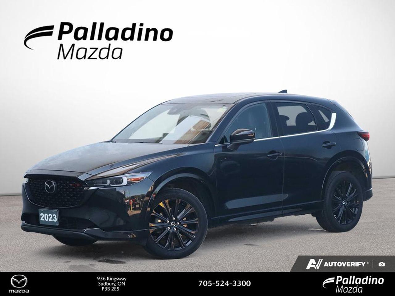 The 2023 Mazda CX-5 Sport Design Turbo is a compact SUV that brings premium feel, confident all-weather capability, and strong turbocharged performance together in one smart package. Offered by Palladino Mazda in Greater Sudbury, this used 2023 Mazda CX-5 Sport Design Turbo has 56,099 km and is built to make daily driving feel rewarding.

With its 2.5L SKYACTIV-G DOHC 16-valve turbocharged 4-cylinder engine, 6-speed SKYACTIV-Drive automatic transmission, and all-wheel drive, the 2023 Mazda CX-5 Sport Design Turbo delivers smooth power and secure traction in changing Northern Ontario conditions. It is a refined SUV that feels composed in town, steady on the highway, and ready for every season.

FEATURES OF THE CX-5 Sport Design Turbo
»» Turbocharged 2.5L engine with strong response
»» Standard all-wheel drive for four-season confidence
»» Six-speed automatic with smooth gear changes
»» Sport Design styling adds athletic presence

ADVANCED SAFETY FEATURES
»» Standard all-wheel drive adds secure traction
»» Strong body structure supports occupant protection
»» Four-wheel disc brakes aid confident stopping
»» Stability systems help maintain composed handling

PERFORMANCE AND EFFICIENCY
»» 2.5L turbo engine delivers lively acceleration
»» Six-speed automatic shifts smoothly and quickly
»» All-wheel drive improves year-round road confidence
»» SKYACTIV engineering balances power and efficiency

COMFORT AND CONVENIENCE
»» Spacious cabin supports daily driving comfort
»» Four-door SUV layout improves easy access
»» Automatic transmission reduces driver effort daily
»» Compact size helps urban parking ease

TECHNOLOGY AND CONNECTIVITY
»» Clear driver-focused layout feels intuitive
»» Modern controls are easy to reach
»» Instrumentation presents key driving data clearly
»» Well-designed cabin supports connected daily use

CARGO SPACE
»» Rear cargo area suits everyday gear
»» Split-folding versatility supports larger items
»» Wide opening helps loading convenience
»» SUV shape adds practical storage flexibility

AWARDS & RECOGNITIONS
»» Top Safety Pick+, Insurance Institute for Highway Safety, 2023
»» Best Compact Utility Vehicle, The Car Guide, 2023

WHAT OTHER OWNERS LIKE
»» Strong turbo power for passing confidence
»» All-wheel drive in winter conditions
»» Upscale cabin feel and quiet ride
»» Balanced handling with everyday practicality

The 2023 Mazda CX-5 Sport Design Turbo stands out for drivers who want more than basic transportation. Its turbocharged engine gives it real energy, while the all-wheel drive system adds peace of mind when roads turn wet, snowy, or slippery. The driving experience is one of this SUVs biggest strengths, with responsive road manners that help it feel polished and engaging.

This used 2023 Mazda CX-5 Sport Design Turbo also fits real life very well. The cabin is practical, the cargo area is useful, and the overall size makes it easy to live with every day. Whether you are commuting across Greater Sudbury, heading out on weekend trips, or simply looking for a capable and refined SUV, this model offers a smart mix of versatility, comfort, and performance.

This 2023 Mazda CX-5 Sport Design Turbos VIN is: JM3KFBDY8P0102960 .

The advertised price is for financing only and applies exclusively to vehicles eligible for financing. Vehicles sold as-is are not eligible for financing and require full payment at purchase. All cash purchases of finance-eligible vehicles will be subject to an additional $2,501.00. This advertised price also does not include taxes and licensing fees. For as-is vehicles: the motor vehicle sold under this contract is being sold as-is and is not represented as being in road worthy condition, mechanically sound or maintained at any guaranteed level of quality.<p> and strong turbocharged performance together in one smart package. Offered by Palladino Mazda in Greater Sudbury</p>
<p>099 km and is built to make daily driving feel rewarding.

With its 2.5L SKYACTIV-G DOHC 16-valve turbocharged 4-cylinder engine</p>
<p> the 2023 Mazda CX-5 Sport Design Turbo delivers smooth power and secure traction in changing Northern Ontario conditions. It is a refined SUV that feels composed in town</p>
<p> and ready for every season.

FEATURES OF THE CX-5 Sport Design Turbo
»» Turbocharged 2.5L engine with strong response
»» Standard all-wheel drive for four-season confidence
»» Six-speed automatic with smooth gear changes
»» Sport Design styling adds athletic presence

ADVANCED SAFETY FEATURES
»» Standard all-wheel drive adds secure traction
»» Strong body structure supports occupant protection
»» Four-wheel disc brakes aid confident stopping
»» Stability systems help maintain composed handling

PERFORMANCE AND EFFICIENCY
»» 2.5L turbo engine delivers lively acceleration
»» Six-speed automatic shifts smoothly and quickly
»» All-wheel drive improves year-round road confidence
»» SKYACTIV engineering balances power and efficiency

COMFORT AND CONVENIENCE
»» Spacious cabin supports daily driving comfort
»» Four-door SUV layout improves easy access
»» Automatic transmission reduces driver effort daily
»» Compact size helps urban parking ease

TECHNOLOGY AND CONNECTIVITY
»» Clear driver-focused layout feels intuitive
»» Modern controls are easy to reach
»» Instrumentation presents key driving data clearly
»» Well-designed cabin supports connected daily use

CARGO SPACE
»» Rear cargo area suits everyday gear
»» Split-folding versatility supports larger items
»» Wide opening helps loading convenience
»» SUV shape adds practical storage flexibility

AWARDS & RECOGNITIONS
»» Top Safety Pick+</p>
<p> 2023

WHAT OTHER OWNERS LIKE
»» Strong turbo power for passing confidence
»» All-wheel drive in winter conditions
»» Upscale cabin feel and quiet ride
»» Balanced handling with everyday practicality

The 2023 Mazda CX-5 Sport Design Turbo stands out for drivers who want more than basic transportation. Its turbocharged engine gives it real energy</p>
<p> with responsive road manners that help it feel polished and engaging.

This used 2023 Mazda CX-5 Sport Design Turbo also fits real life very well. The cabin is practical</p>
<p> and the overall size makes it easy to live with every day. Whether you are commuting across Greater Sudbury</p>
<p> and performance.

This 2023 Mazda CX-5 Sport Design Turbos VIN is: JM3KFBDY8P0102960 .

The advertised price is for financing only and applies exclusively to vehicles eligible for financing. Vehicles sold as-is are not eligible for financing and require full payment at purchase. All cash purchases of finance-eligible vehicles will be subject to an additional $2</p>
<p>501.00. This advertised price also does not include taxes and licensing fees. For as-is vehicles: the motor vehicle sold under this contract is being sold as-is and is not represented as being in road worthy condition</p>