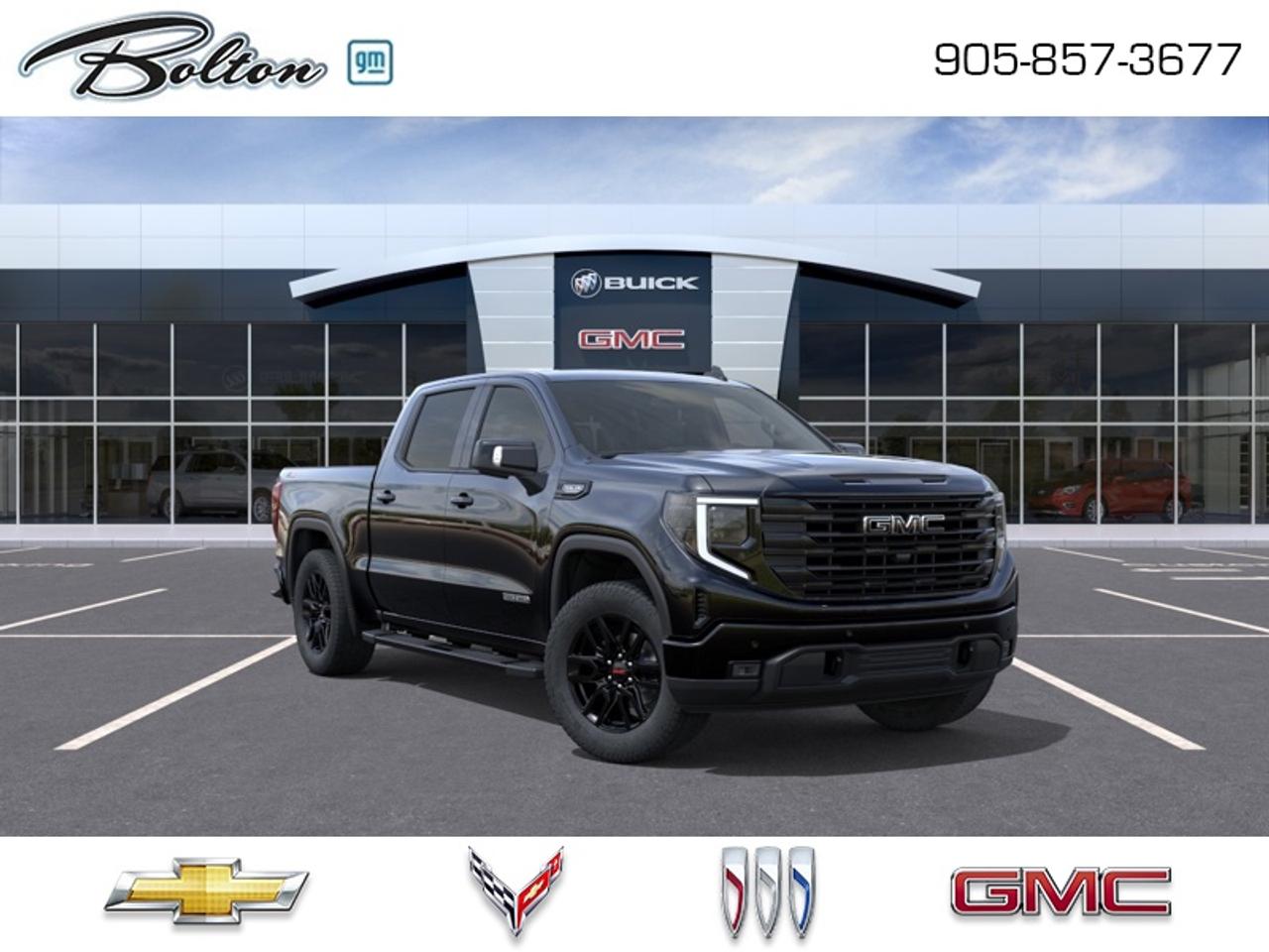 <b>X31 Off-Road and Protection Package, Elevation Black Package !</b><br> <br> Astoundingly advanced and exceedingly premium, this 2026 GMC Sierra 1500 is designed for pickup excellence.<br> <br>This 2026 GMC Sierra 1500 stands out in the midsize pickup truck segment, with bold proportions that create a commanding stance on and off road. Next level comfort and technology is paired with its outstanding performance and capability. Inside, the Sierra 1500 supports you through rough terrain with expertly designed seats and robust suspension. This amazing 2026 Sierra 1500 is ready for whatever.<br> <br>This Onyx Black Crew Cab 4X4 pickup has an Automatic transmission and is powered by a 355HP 5.3L 8 Cylinder Engine. <br> <br> Our Sierra 1500s trim level is Elevation. Delivering bold style and everyday versatility, this trim includes a gloss black mesh grille, 20-inch black aluminum wheels, and signature LED lighting with projector headlamps and fog lamps. Inside, comfort comes standard with dual-zone climate control, heated front seats, a heated steering wheel, and a 10-way power driver seat, while a 13.4-inch Premium GMC Infotainment System with Google built-in, wireless Apple CarPlay/Android Auto, and Wi-Fi hotspot capability keeps you seamlessly connected. Practical touches like remote start, power outlets in the cabin and bed, a 60/40 split-folding rear seat with hidden storage, and 12 fixed cargo tie-downs add everyday convenience. The Trailering Package with hitch guidance and integrated brake controller boosts towing confidence, while GMC Pro Safety enhances peace of mind with Forward Collision Alert, Lane Keep Assist, Automatic Emergency Braking and more, making the Sierra Elevation a strong balance of modern tech, rugged utility, and standout design. This vehicle has been upgraded with the following features: X31 Off-Road and Protection Package, Elevation Black Package .<br><br> <br>To apply right now for financing use this link: <a href=http://www.boltongm.ca/?https://CreditOnline.dealertrack.ca/Web/Default.aspx?Token=44d8010f-7908-4762-ad47-0d0b7de44fa8&Lang=en target=_blank>http://www.boltongm.ca/?https://CreditOnline.dealertrack.ca/Web/Default.aspx?Token=44d8010f-7908-4762-ad47-0d0b7de44fa8&Lang=en</a><br> <br/><br>At Bolton Motor Products, we offer new Chevrolet, Cadillac, Buick, GMC cars and trucks in Bolton, along with used cars, trucks and SUVs by top manufacturers. Our sales staff will help you find that new or used car you have been searching for in the Bolton, Brampton, Nobleton, Kleinburg, Vaughan, & Maple area. o~o