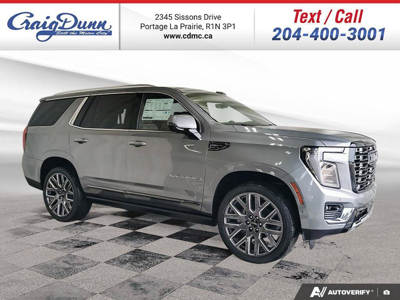 * VENTED & HEATED SEATS * HEATED 2ND ROW SEATING * ProGrade Trailering System, Magnetic Ride Control, Head Up Display, Super Cruise, Surround Vision, Obstacle Detection, Side Active Safety with Trailer View, Pedestrian Detection, Rear Cross Traffic Alert, Forward Collision Alert, Hands Free Power Liftgate, 24 Machined Wheels, Hitch Guidance with Hitch View, Max Trailering Package, Dual Exhaust, Adaptive Cruise Control, Leather, Rear Camera Mirror, Automatic Climate Control, Remote Start, Power Assist Steps, Power Seat and the 6.2L V8 Engine feature this 2026 GMC Yukon Denali Ultimate 4x4.  Options Included in Vehicle Price:  - $195 Engine Block Heater - $299 3 Years SiriusXM  MANITOBAS LOWEST INTERNET PRICE  Text us at 204-400-3001 for more info!  Price does not include GST or PST.  Dealer Permit #0559