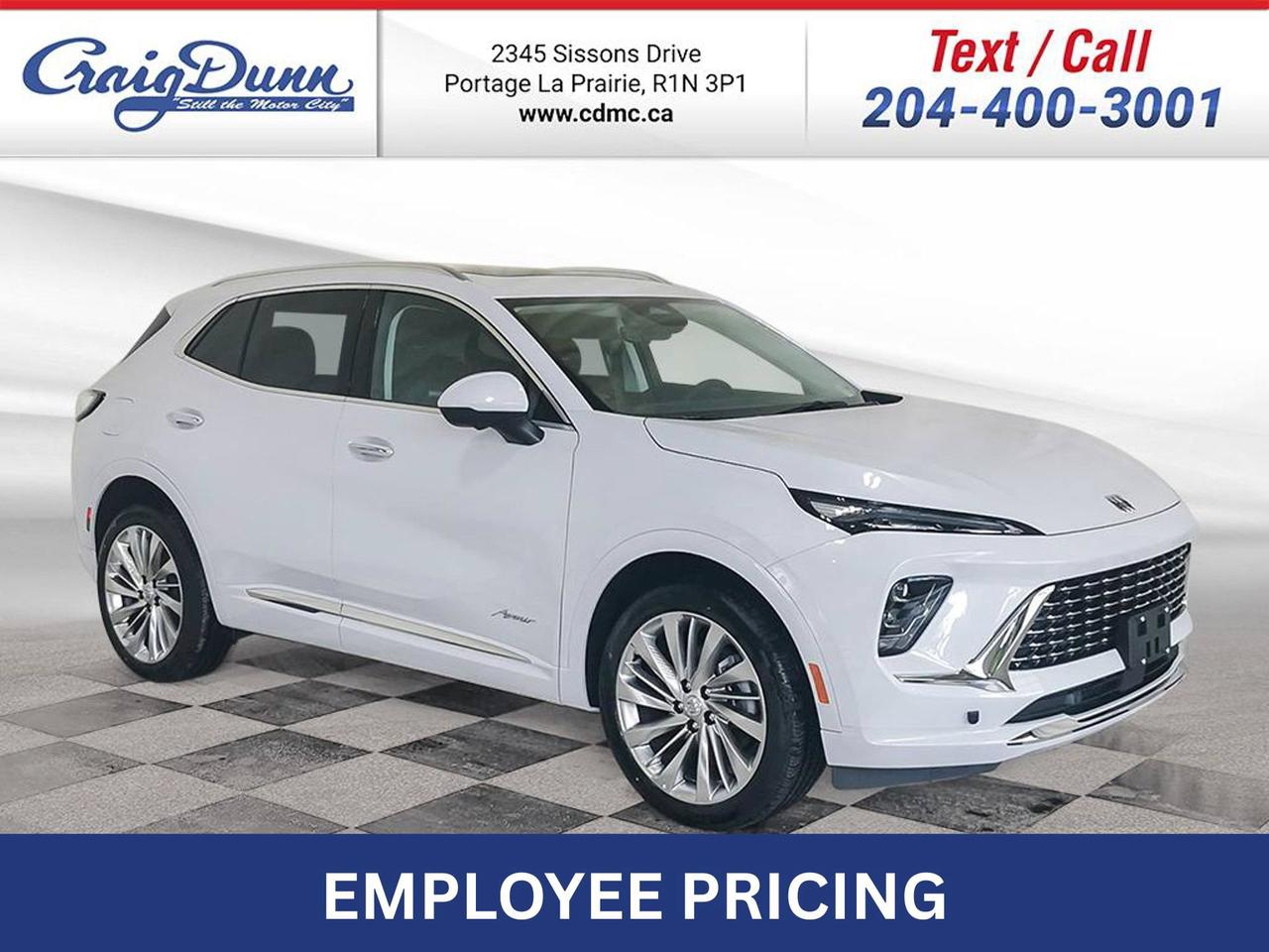 * HEAD UP DISPLAY * HD SURROUND VISION * Bluetooth, XM Satellite Radio, Pedestrian Alert, Following Distance Indicator, Automatic Emergency Braking, Lane Keep Assist, Rear Park Assist, Hands Free Power Liftgate, 20 Alloy Wheels, Vented & Heated Seats, Adaptive Cruise Control, Heated 2nd Row Seating, Heated Steering Wheel, Ultra-Wide 30 Diagonal Screen, Leather Seating, Power Moonroof, Remote Start, Rear Camera Washer, Automatic Climate Control, Power Memory Drivers Seat with Massage and the 2.0L Turbo Engine feature this 2026 Buick Envision Avenir AWD.  Options Included in Vehicle Price:  - $700 Iridescent White Tricoat - $299 3 Year SiriusXM  MANITOBAS LOWEST INTERNET PRICE  Text us at 204-400-3001 for more info!  Price does not include GST or PST.  Dealer Permit #0559
