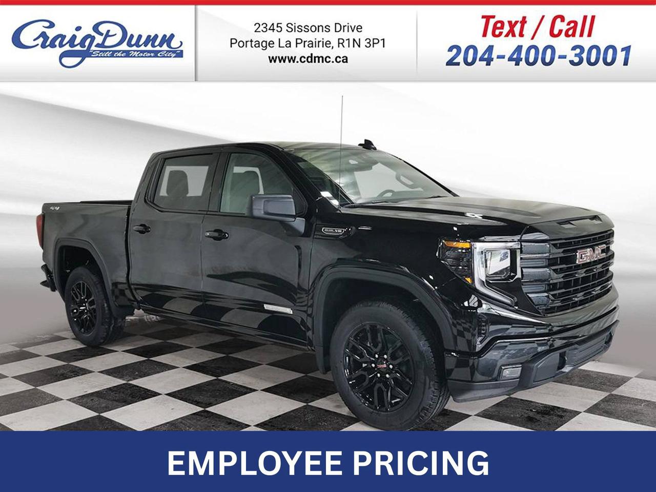 * DUAL-ZONE AUTOMATIC CLIMATE CONTROL * POWER SEAT * Remote Start, Integrated Trailer Brake Controller, 20 Aluminum Wheels, XM Satellite Radio Ready, Following Distance Indicator, Forward Collision Alert, Lane Keep Assist/Departure Warning, Automatic Emergency Braking, HD Backup Camera and the 5.3L V8 Engine feature this 2026 GMC Sierra 1500 Elevation Crew Cab 4x4.  Options Included in Vehicle Price:  - $195 Engine Block Heater - $2995 5.3L V8 Ecotec3 V8 Engine  MANITOBAS LOWEST INTERNET PRICE  Text us at 204-400-3001 for more info!  Price does not include GST or PST.  Dealer Permit #0559