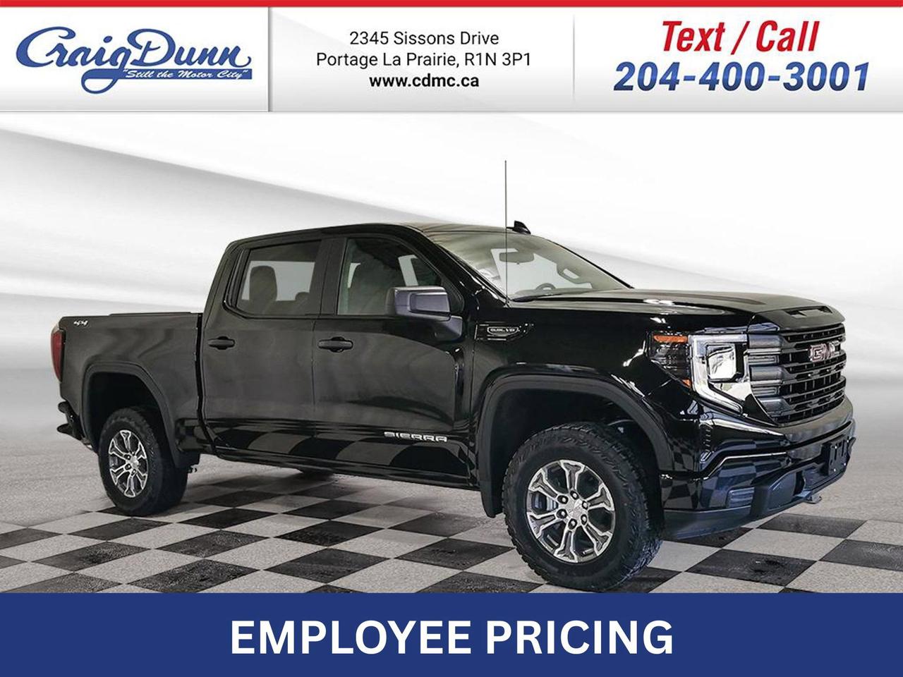 * POWER SEAT * SPRAY-ON BEDLINER * Remote Start, Integrated Trailer Brake Controller, Following Distance Indicator, Forward Collision Alert18 Aluminum Wheels, Lane Keep Assist/Departure Warning, Automatic Emergency Braking, Front Pedestrian Braking, HD Rear Camera, Off-Road 2 Lift, Trailering Package and the 5.3L V8 Engine feature this 2026 GMC Sierra 1500 Pro Crew Cab 4x4.  Options Included in Vehicle Price:  - $500 Power Driver Seat - $180 Rear Wheelhouse Liners - $625 Spray-on Bedliner - $450 Automatic Locking Rear Differential - $350 Trailer Brake Controller - $275 120V AC Instrument Panel & Cargo Bed Power Outlets - $195 Engine Block Heater - $2995 5.3L Ecotec3 V8 Engine - $1360 PRO Value Package - $1795 Graphite Edition - $2390 Off-Road Suspension Package  MANITOBAS LOWEST INTERNET PRICE  Text us at 204-400-3001 for more info!  Price does not include GST or PST.  Dealer Permit #0559