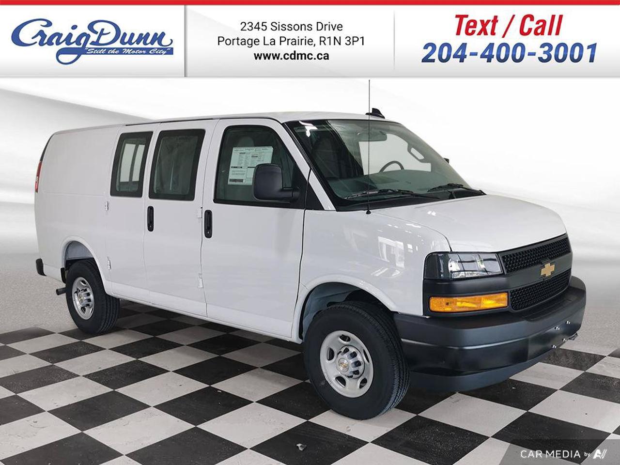 * BLUETOOTH * PARTIAL VIDEO DISPLAY REARVIEW MIRROR * Air Conditioning, Power Door Locks, Backup Camera, Cold Climate Package and the 4.3L V6 Engine feature this 2025 Chevy Express Cargo Van.  Options Included in Vehicle Price:  - $105 Front Bucket Seats w/ Custom Cloth Trim & Console with Swing-Out Storage Bin - $410 Locking Rear Differential - $510 Bluetooth Phone Connection Kit - $545 Driver Convenience Package - $170 Glass: RD Side Cargo & Rear Doors  MANITOBAS LOWEST INTERNET PRICE  Text us at 204-400-3001 for more info!  Price does not include GST or PST.  Dealer Permit #0559
