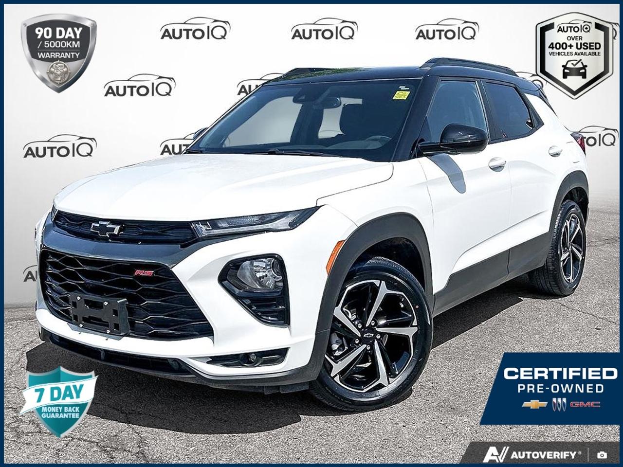 Recent Arrival!<br>Odometer is 61505 kilometers below market average!<br>CERTIFIED PREOWNED<br><br>No Accidents, | Apple CarPlay/Android Auto, | Non-Smoker, LOCAL TRADE, NEW TIRES, 1 Type-A & 1 Type-C USB Charging-Only Ports, 120-Volt Power Outlet, 4.2 Diagonal Multi-Colour Driver Info Centre, 8-Way Power Driver Seat Adjuster, 8 Diagonal Colour Touchscreen Display, Adaptive Cruise Control, Alloy wheels, AM/FM radio: SiriusXM, Auto High-beam Headlights, Bose Premium 7-Speaker Audio System Feature, Cabin Humidity Sensor, Cloth w/Leatherette Seat Trim, Convenience Package, Delay-off headlights, Driver & Front Passenger Illuminated Vanity Mirrors, Driver Confidence II Package, Dual front impact airbags, Dual front side impact airbags, Emergency communication system: OnStar and Chevrolet connected services capable, Exterior Parking Camera Rear, Flat-Folding Front Passenger Seatback, Front anti-roll bar, Front Bucket Seats, Front fog lights, Front wheel independent suspension, Fully automatic headlights, HD Radio, HD Rear Vision Camera, Heated Driver & Front Passenger Seats, Heated Steering Wheel, Inside Rear-View Auto-Dimming Mirror, Knee airbag, LED Headlamps, Low tire pressure warning, Memory Card Receptacle Audio System Feature, Occupant sensing airbag, Overhead airbag, Panic alarm, Power driver seat, Preferred Equipment Group 1RS, Radio data system, Radio: Chevrolet Infotainment 3 Plus System, Rear Park Assist, Rear side impact airbag, Ride & Handling Suspension, Security system, Single-Zone Auto Climate Control Air Conditioning, SiriusXM w/360L, Technology Package, Wheels: 18 High Gloss Black Machined Aluminum, Wireless Charging.<br><br>Summit White RS<br>PREMIUM SOUND SYSTEM | ADAPTIVE CRUISE CONTROL | HEATED SEATS | HEATED STEERING WHEEL | WIRELESS CHARGING | APPLE CARPLAY & ANDROID AUTO 2023 Chevrolet TrailBlazer RS  ECOTEC 1.3L Turbo<br>9-Speed Automatic<br>AWD<p> </p><p>GM CERTIFIED PRE-OWNED</p><p><strong>Special Financing Available:</strong> Take advantage of exclusive low finance rates OAC*, significantly lower than standard pre-owned rates!</p><p>Backed by GM Certified Pre-Owned standards, which include a thorough inspection and reconditioning process by factory-trained technicians. Plus, this vehicle includes our exclusive <strong>AutoIQ Platinum Standard</strong></p><p><strong>GM Certified Pre-Owned Benefits Include:</strong><br />- 150+ Point inspection by GM factory-trained technicians<br />- 3-month / 5,000-kilometre Limited Warranty*<br />- 24-hour Roadside Assistance<br />- 1-month OnStar Trial<br />- SiriusXM Trial</p><p><strong>AutoIQ Platinum Standard:</strong><br />- 36-point Provincial Safety Inspection<br />- Warranty: 90-days or 5,000 KM on inspected mechanical items, factory extended options eligible for warranty up to 200,000 KM<br />- 3X Provincial safety standard for tire tread depth<br />- 3X Provincial safety standard for brake pad thickness<br />- 7 Day Money Back Guarantee***<br />- Market Value Report provided<br />- Guaranteed 2 keys/key fobs and door code (if equipped)<br />- Equipped vehicles include a complimentary 3 month Sirius satellite radio subscription!<br />- Complimentary full interior detailing and carpet shampoo<br />- Paintless dent repair and/or touch-ups for applicable body panels<br />- Vehicle scanned for open recall notifications from manufacturer</p><p>SPECIAL NOTE: This vehicle is reserved for AutoIQs retail customers only. Please, no dealer calls. Errors & omissions excepted.</p><p>*O.A.C. Limited Warranty coverage of 3 months or 5000km, whichever comes first. Limitations apply. See dealer for details. **As-traded, specialty or high-performance vehicles are excluded from the 7-Day Money Back Guarantee Program (including, but not limited to Ford Shelby, Ford Mustang GT, Ford Raptor, Chevrolet Corvette, Camaro 2SS, Camaro ZL1, V-Series Cadillac, Dodge/Jeep SRT, Hyundai N Line, all electric models)</p>