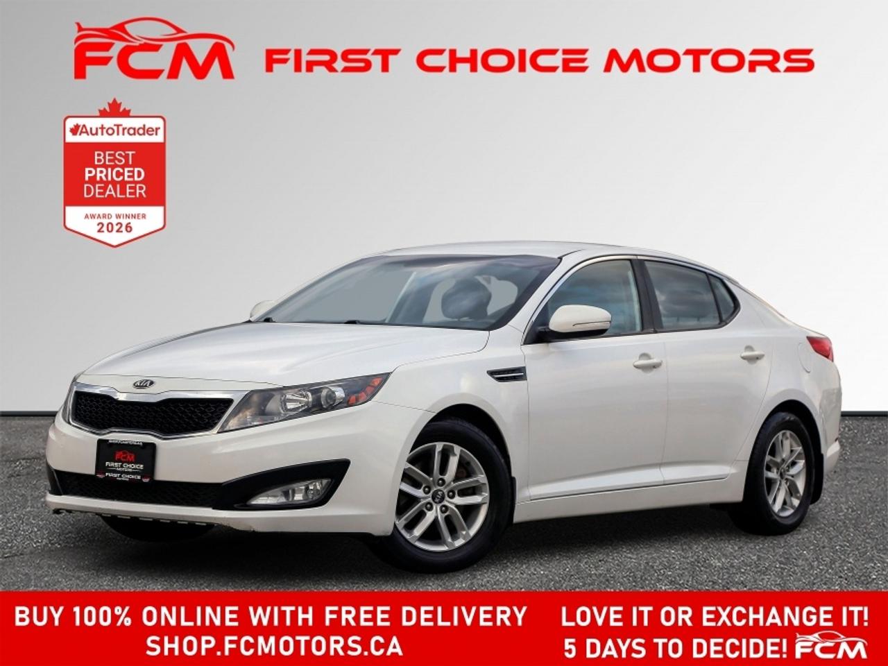 ** ** SPECIAL LIMITED TIME OFFER ** ** PURCHASE ANY VEHICLE THIS WEEK AND RECEIVE 4 BRAND-NEW ALL-SEASON TIRES AT NO ADDITIONAL COST!!! DONT MISS THIS EXCLUSIVE CHANCE TO UPGRADE YOUR RIDE AND STAY PREPARED FOR ANY WEATHER!!!       EXCITING NEWS FROM FIRST CHOICE MOTORS! Our brand-new online showroom is now open to the public, bringing the ultimate car shopping experience right to your fingertips! Enjoy a 100% online car shopping experience, with over 500 certified vehicles in stock, comprehensive protection plans, and thousands of new auto parts & accessories available! Plus, for a limited time, were offering FREE deliveries across Ontario on all vehicle purchases! Dont miss outvisit Shop.fcmotors.ca to find and upgrade your perfect vehicle today!      Welcome to First Choice Motors, the largest car dealership in Toronto of pre-owned cars, SUVs, and vans priced between $5000-$15,000. With an impressive inventory of over 300 vehicles in stock, we are dedicated to providing our customers with a vast selection of affordable and reliable options.       Were thrilled to offer a used 2013 Kia Optima LX, white color with 233,000km (STK#10206) This vehicle was $6990 NOW ON SALE FOR $6490. It is equipped with the following features:   - Automatic Transmission   - Heated seats   - Bluetooth   - Alloy wheels   - Power windows   - Power locks   - Power mirrors   - Air Conditioning      At First Choice Motors, we believe in providing quality vehicles that our customers can depend on. All our vehicles come with a 36-day guarantee on all safety related items. We also offer additional warranty options up to 5 years for our customers who want extra peace of mind.      Furthermore, all our vehicles are sold fully certified with brand new brakes rotors and pads, a fresh oil change, and brand new set of all-season tires installed & balanced. You can be confident that this car is in excellent condition and ready to hit the road.      At First Choice Motors, we believe that everyone deserves a chance to own a reliable and affordable vehicle. Thats why we offer financing options with low interest rates starting at 7.9% O.A.C. Were proud to approve all customers, including those with bad credit, no credit, students, and even 9 socials. Our finance team is dedicated to finding the best financing option for you and making the car buying process as smooth and stress-free as possible.      Our dealership is open 7 days a week to provide you with the best customer service possible. We carry the largest selection of used vehicles for sale under $9990 in all of Ontario. We stock over 300 cars, mostly Hyundai, Chevrolet, Mazda, Honda, Volkswagen, Toyota, Ford, Dodge, Kia, Mitsubishi, Acura, Lexus, and more. With our ongoing sale, you can find your dream car at a price you can afford. Come visit us today and experience why we are the best choice for your next used car purchase!      All prices include $22.00 OMVIC Fee.  Excludes, license plates, ownership registration and ONTARIO HST (13%)   *No Credit Card payments can be accepted for Vehicle Purchases*    *No Credit Card payments can be accepted for Vehicle Purchases*