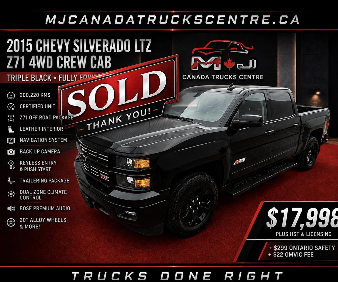 2015 Chevrolet Silverado 1500 LTZ- Z71 Crew Cab Triple Black Fully Appointed